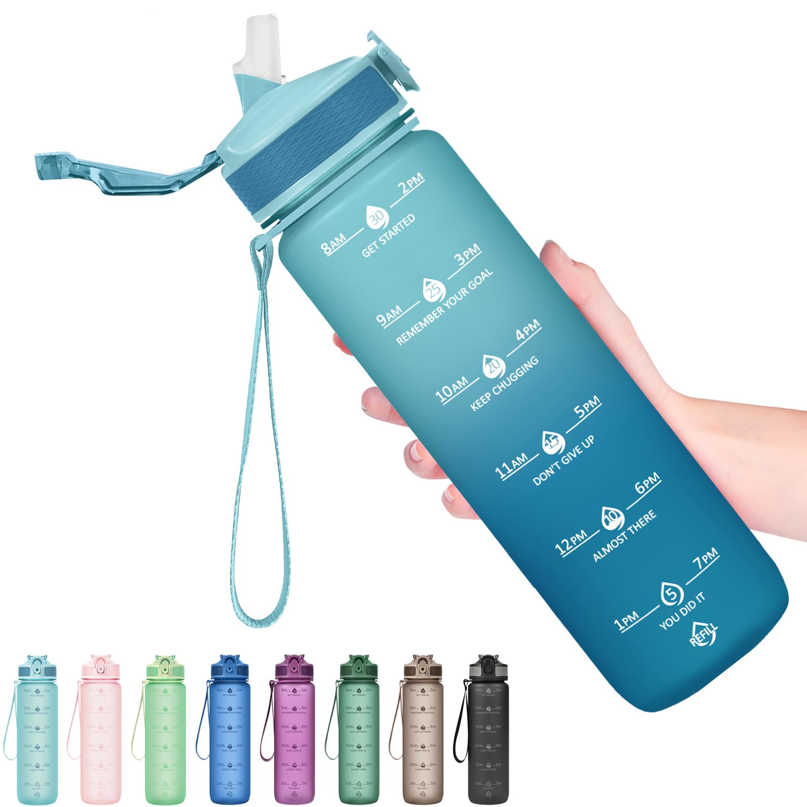 Hyeta 32oz Water Bottles with Straw - Stay Motivated and Hydrated with Convenient Times to Drink Markings, Durable, Leak-proof