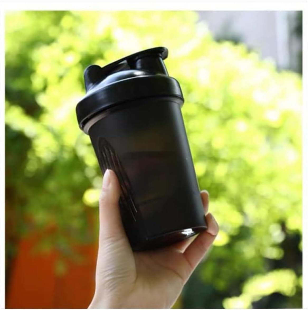 BKDRL Shaker Bottle for Protein Powder w. Classic Loop Top & BPA free,Secure Screw-On Lid, Stay Open Flip Cap,BPA Free-16oz (Whole Black-16Oz-400ML) (SKER-BTL)