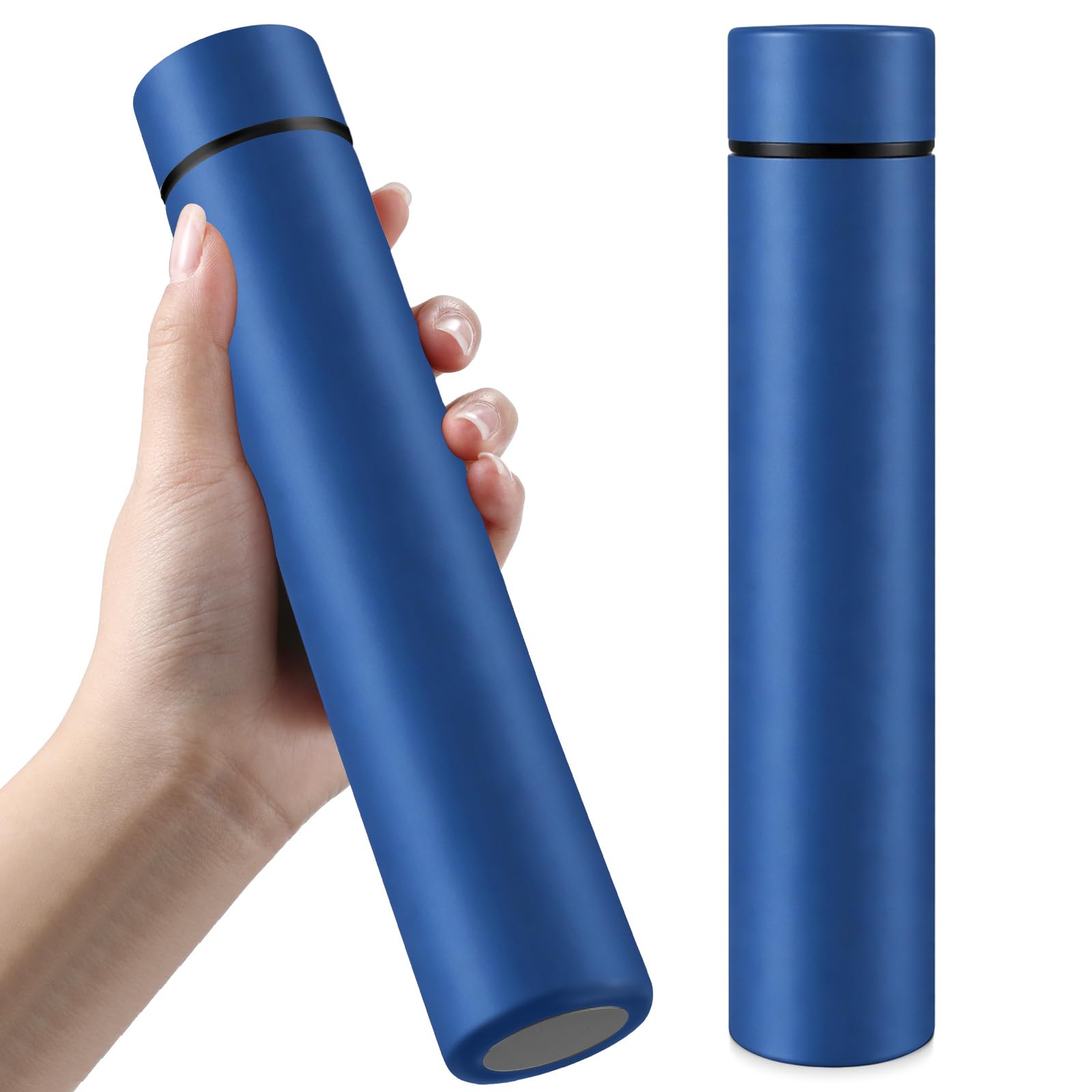 Vesici Slim Water Bottle 8.8 oz Small Stainless Steel Purse Insulated Water Bottles Camping Travel Backpack Pocket Flask for Car Cold Coffee Tea (Dark Blue,1 Pack)
