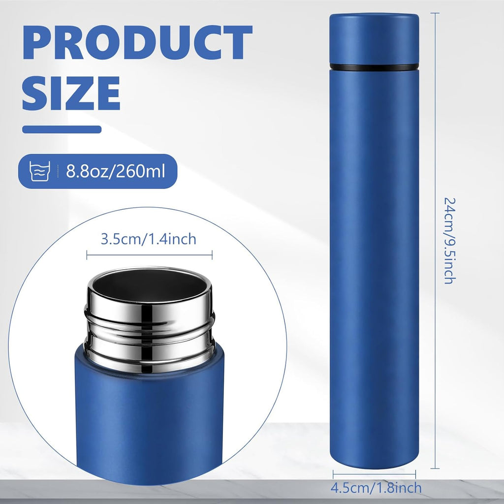 Vesici Slim Water Bottle 8.8 oz Small Stainless Steel Purse Insulated Water Bottles Camping Travel Backpack Pocket Flask for Car Cold Coffee Tea (Dark Blue,1 Pack)