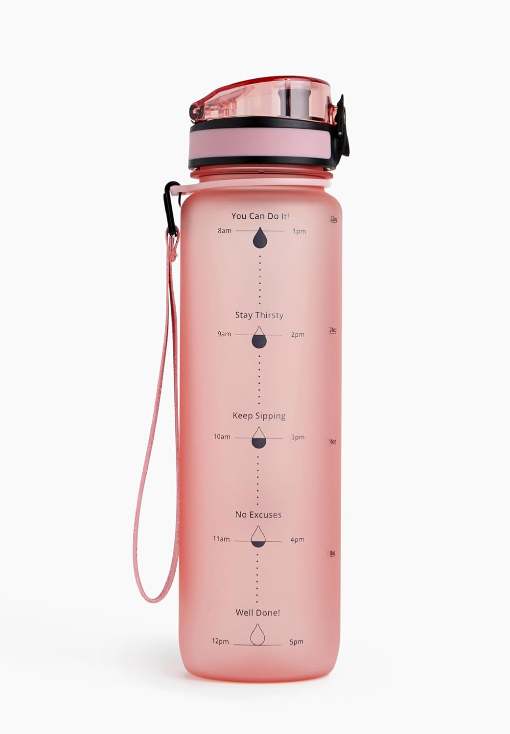 VODAPOD Motivational Water Bottle with Time Marker | 32oz Daily Water Intake Bottle | Gym Sports Water Bottle | Fruit Infuser Screen | 1 Liter BPA-Free Durable Leakproof with Eco-Friendly Brush (Rose)