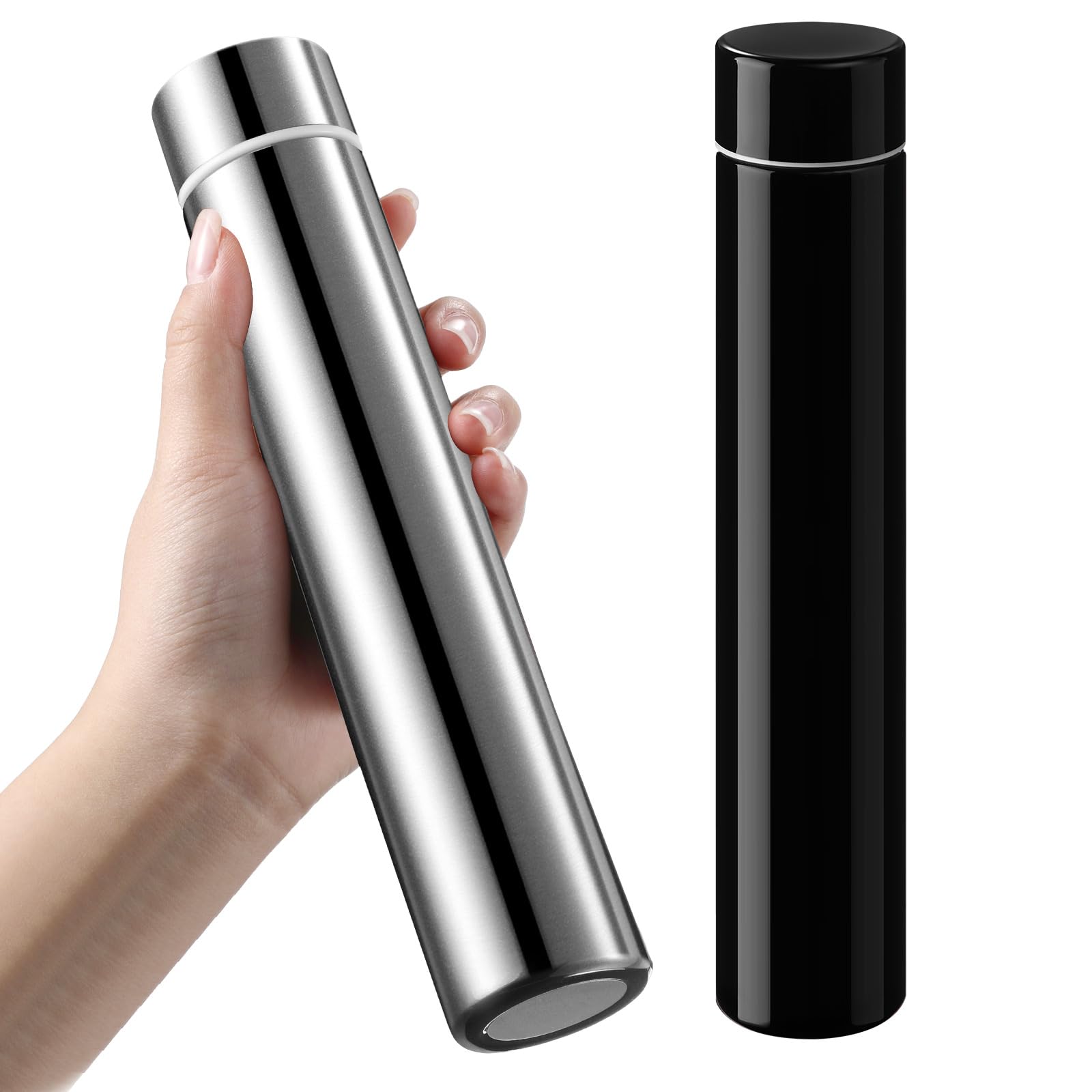 Vesici Slim Water Bottle 8.8 oz Small Stainless Steel Purse Insulated Water Bottles Camping Travel Backpack Pocket Flask for Car Cold Coffee Tea (Dark Blue,1 Pack)