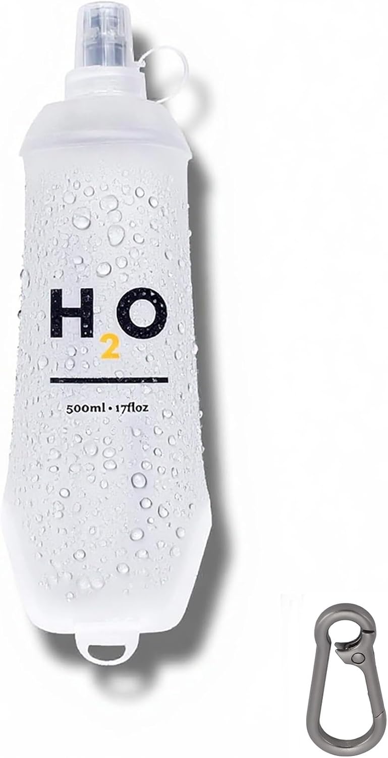 HECHZSO Collapsible TPU Soft Flask 500ml Leakproof Hydration Bottle with High-Flow Bite Valve for Hydration Vest Running, Hiking, Cycling & Climbing, Lightweight Foldable Water Bottle (1pc 500ml17oz)