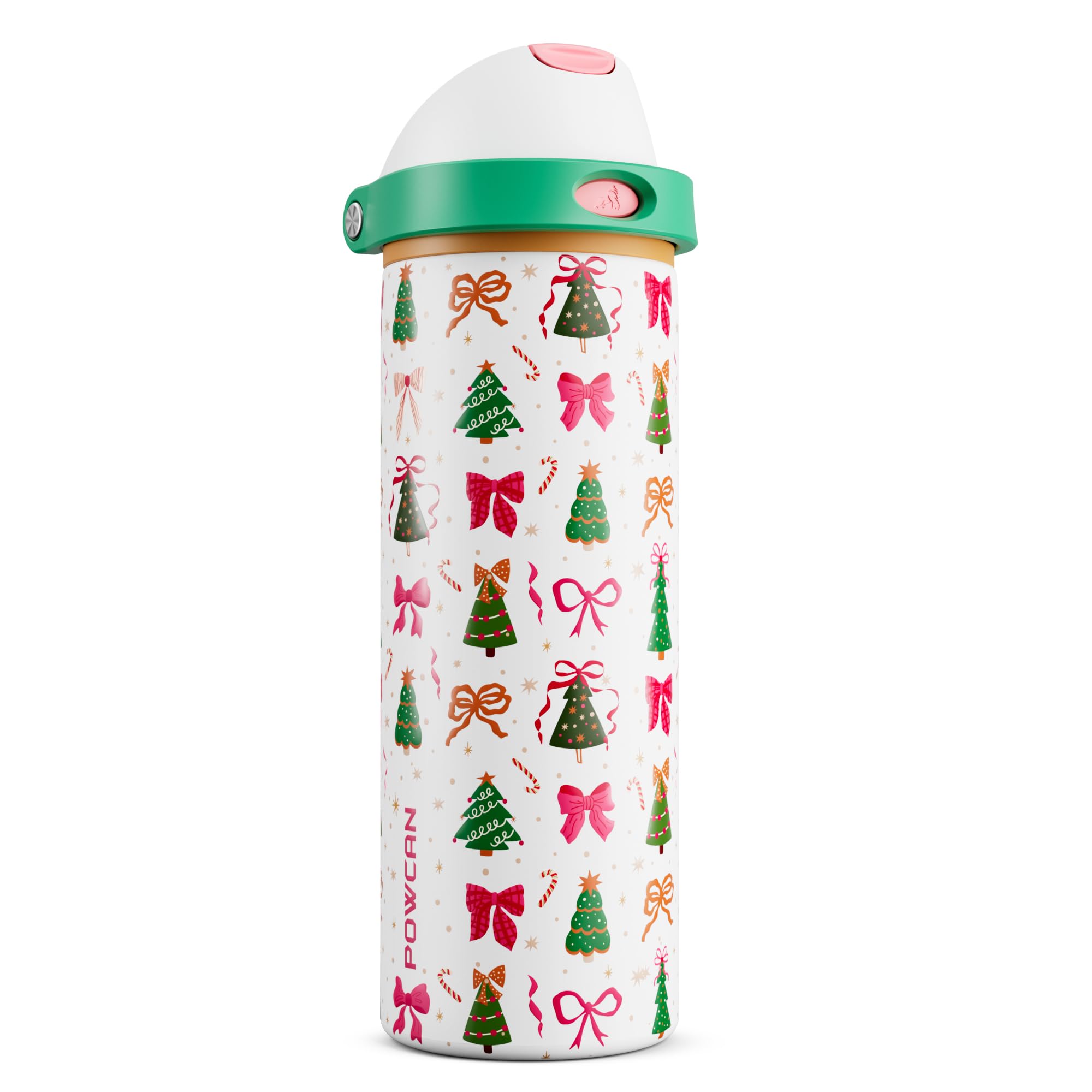POWCAN 24 oz Insulated Water Bottle with Straw: 2-in-1 Push-Button Spout & Quick-Flip Straw, Leakproof, Cold 24Hrs, Fits Car Cup Holder, Stainless Sports Bottle for Gym, Travel Gift (Pretty in Bows)