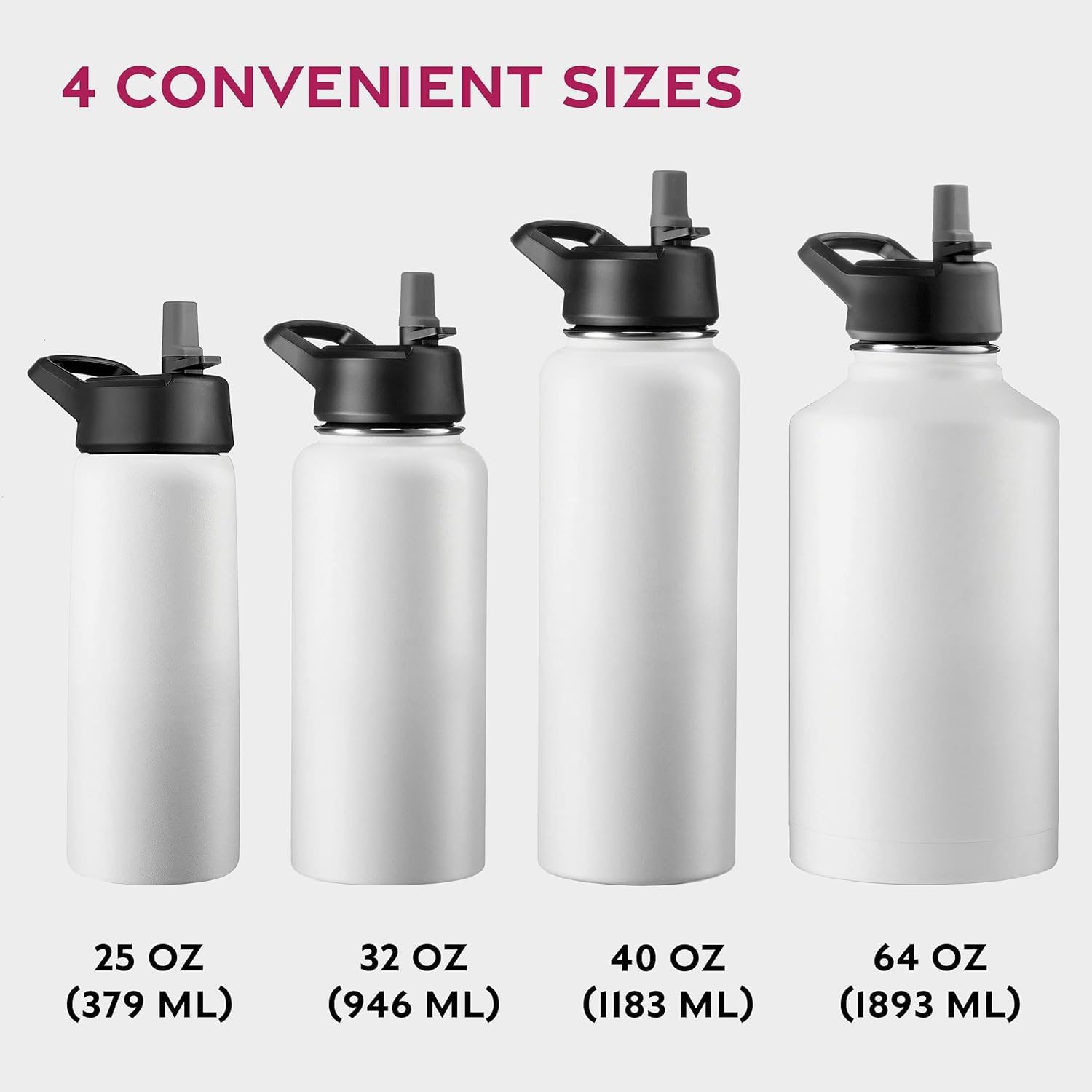 Triple-Insulated Stainless Steel Water Bottles with Straw, 25 Oz Reusable Insulated Water Bottles with 3 Lids, Metal Water Bottle for Travel, School, Sports, Gym/Men, Women & Kids (Pearly White)