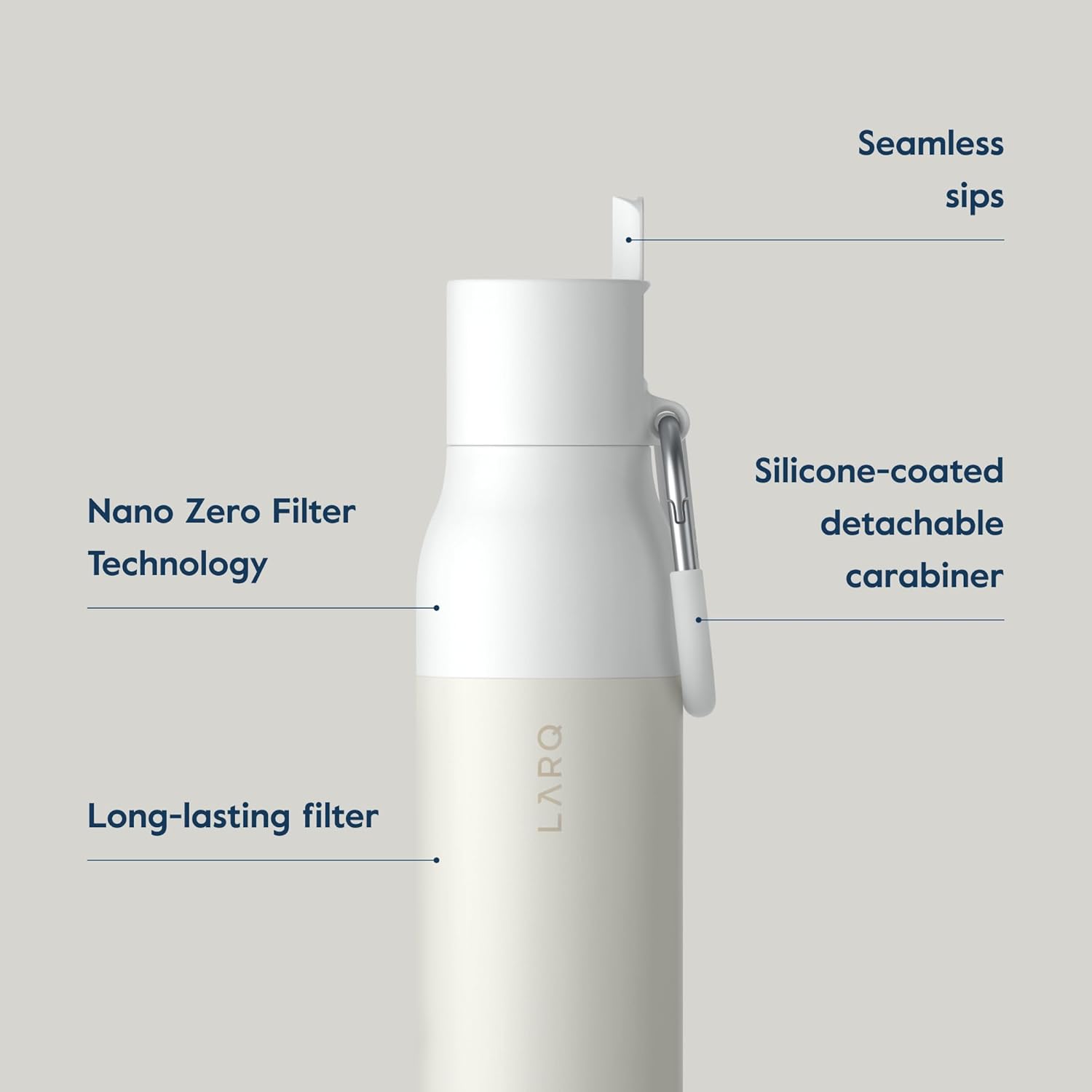 LARQ Bottle Filtered - Insulated Stainless Steel Water Bottle BPA Free with Nano Zero Technology and Long-Lasting Filters, Granite White, 17oz