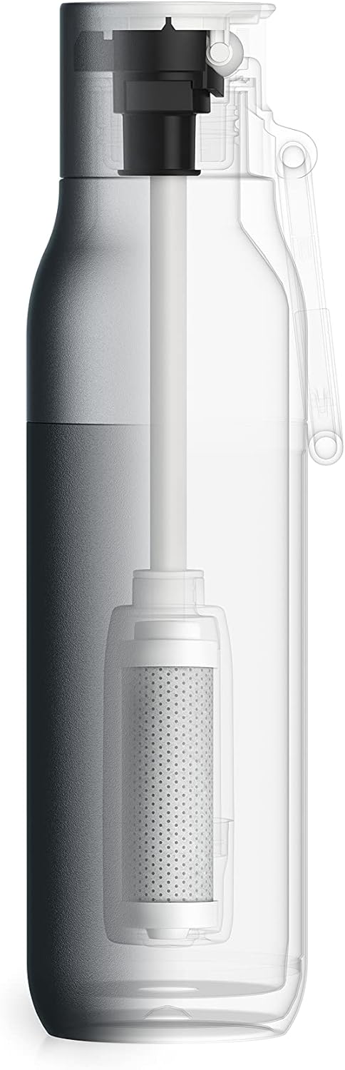LARQ Bottle Filtered - Insulated Stainless Steel Water Bottle BPA Free with Nano Zero Technology and Long-Lasting Filters, Granite White, 17oz