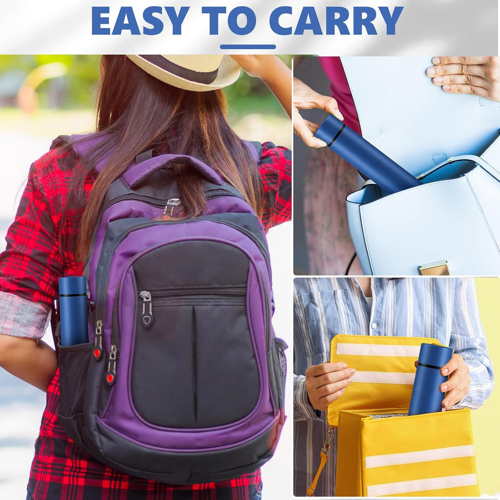 Vesici Slim Water Bottle 8.8 oz Small Stainless Steel Purse Insulated Water Bottles Camping Travel Backpack Pocket Flask for Car Cold Coffee Tea (Dark Blue,1 Pack)