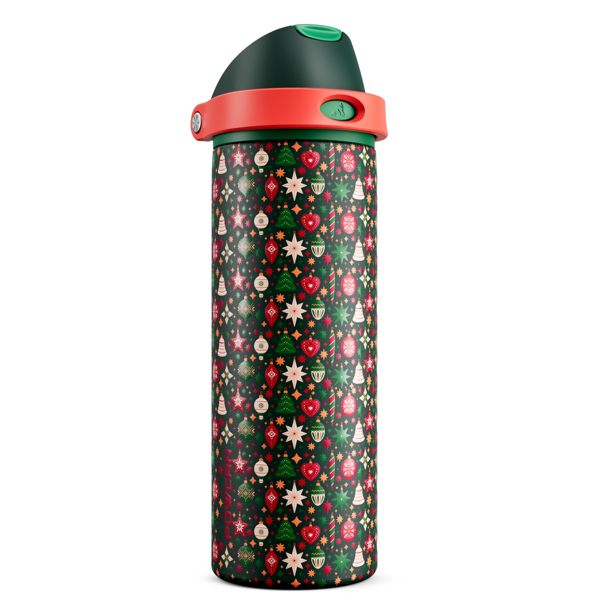 POWCAN 24 oz Insulated Water Bottle with Straw: 2-in-1 Push-Button Spout & Quick-Flip Straw, Leakproof, Cold 24Hrs, Fits Car Cup Holder, Stainless Sports Bottle for Gym, Travel Gift (Pretty in Bows)