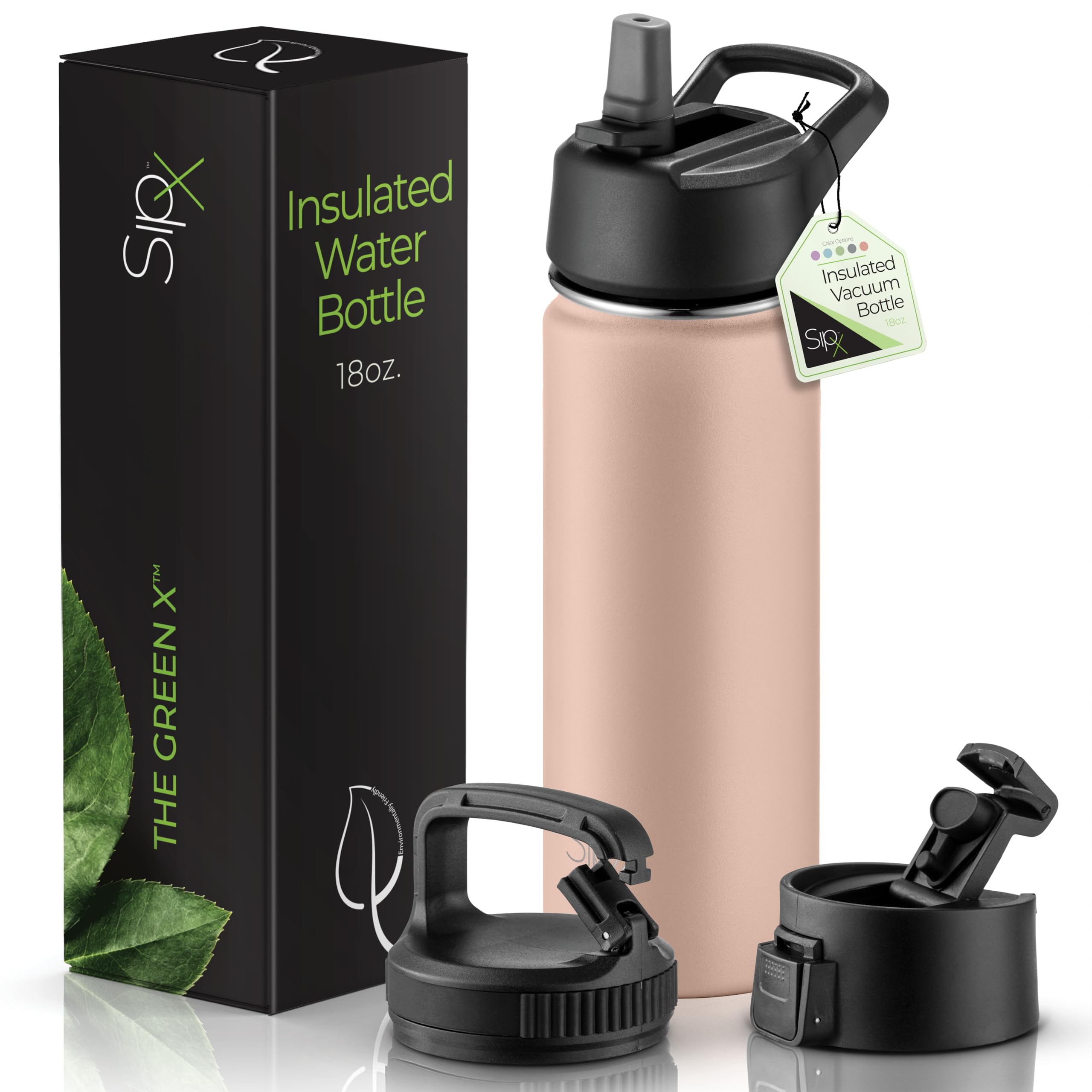 SIPX™ 40 oz Insulated Water Bottle with 3 Lids – Leakproof Stainless Steel, Triple Insulated – Cold 24 Hours/Hot 12 Hours – Durable Bottle for School, Gym, Travel – White