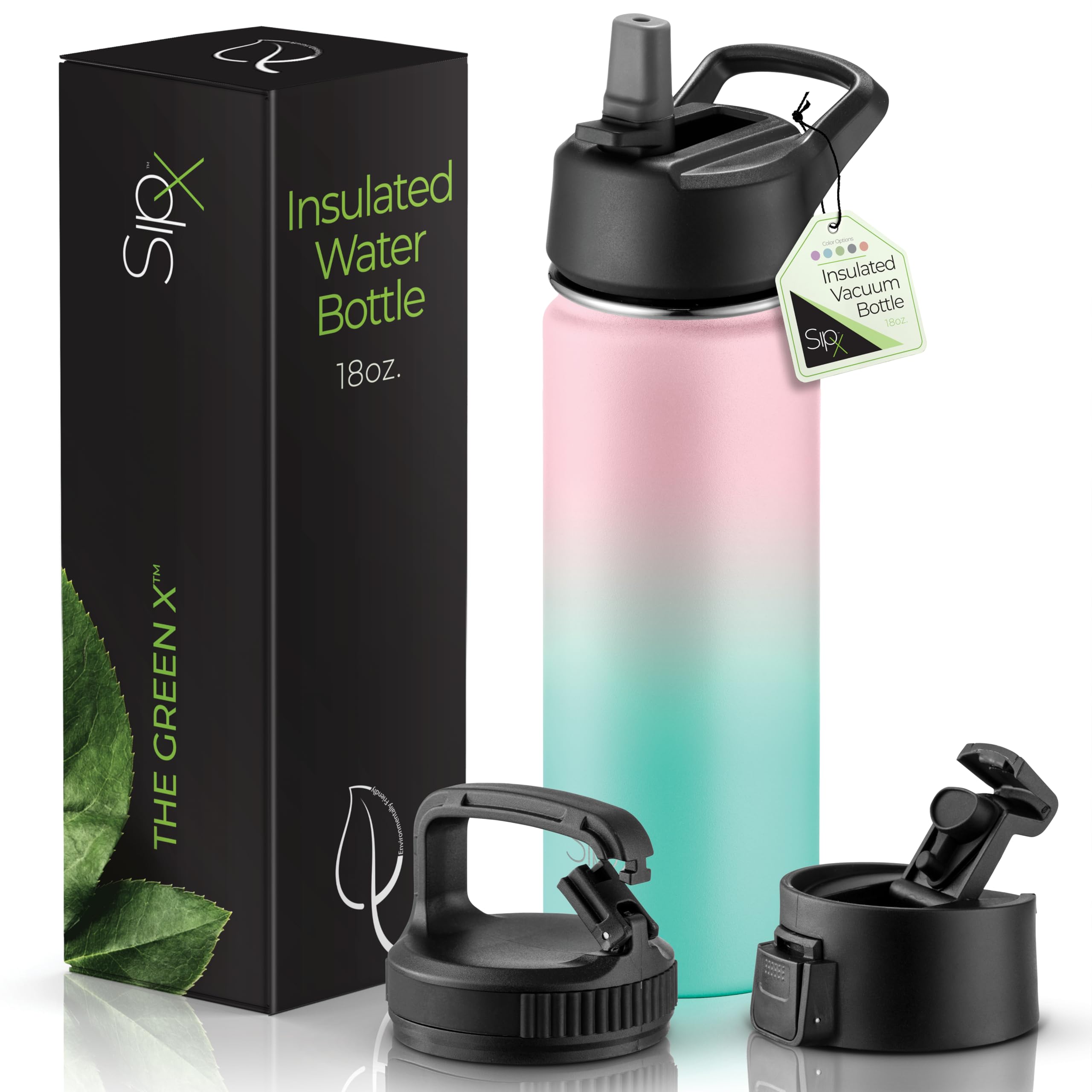 SIPX™ 40 oz Insulated Water Bottle with 3 Lids – Leakproof Stainless Steel, Triple Insulated – Cold 24 Hours/Hot 12 Hours – Durable Bottle for School, Gym, Travel – White