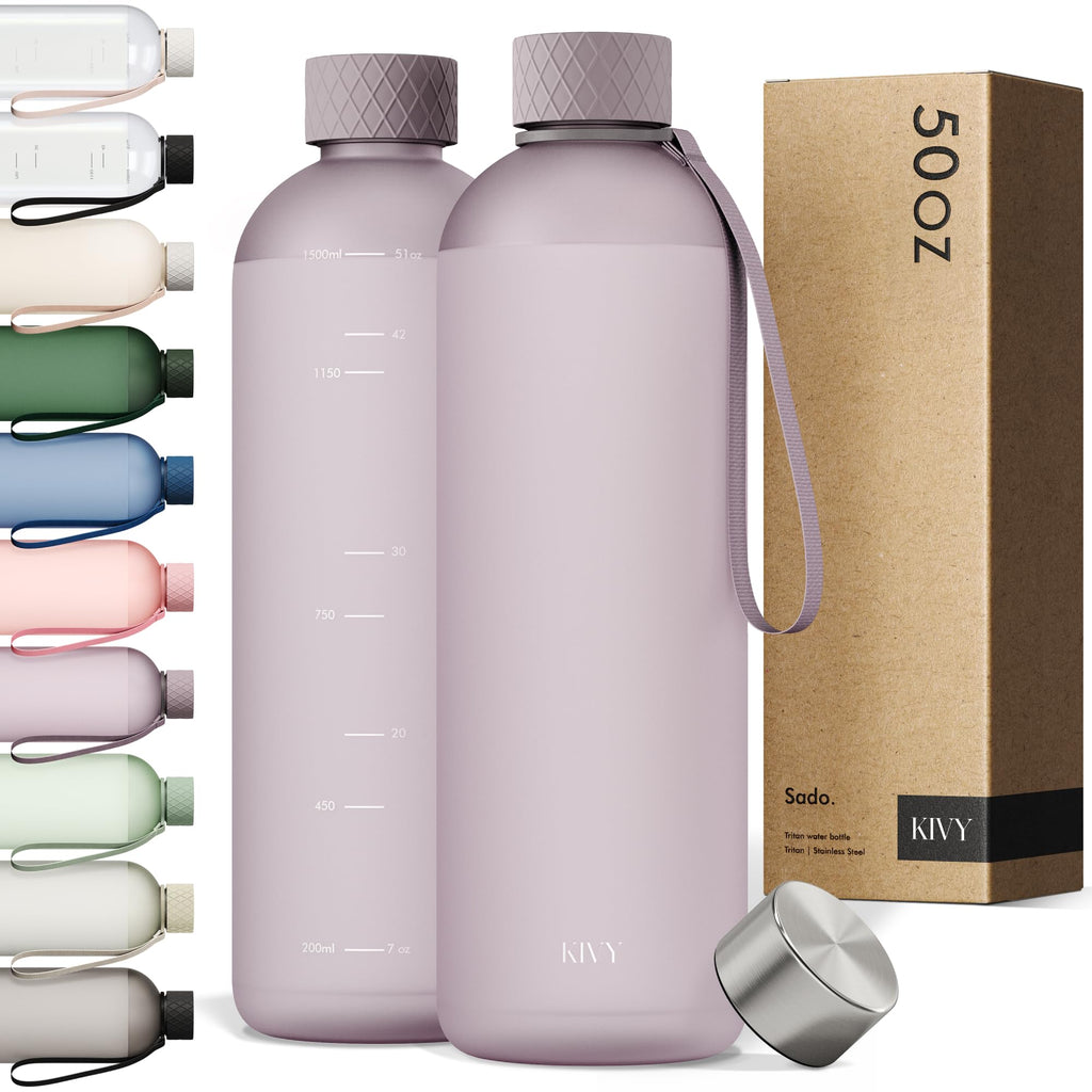 KIVY Slim Water Bottle 32oz [Lightweight & Shatterproof] Fits Backpack & Cupholder for Travel, Sports, School - Blue water bottle no straw - Cute aesthetic water bottles screw top - Dishwasher Safe