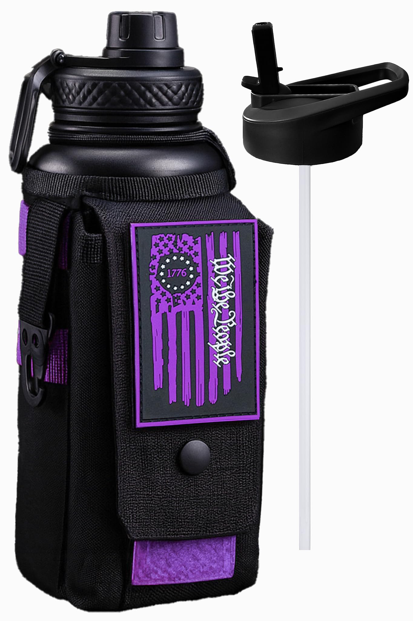Iron Infidel Battle Bottle - Half Gallon Insulated Water Bottle with Paracord Handle - Large 64 oz Stainless Steel Water Jug & Rugged, Removable Sleeve For Keys, Wallet, Phone (Black Camo 2 Liter)