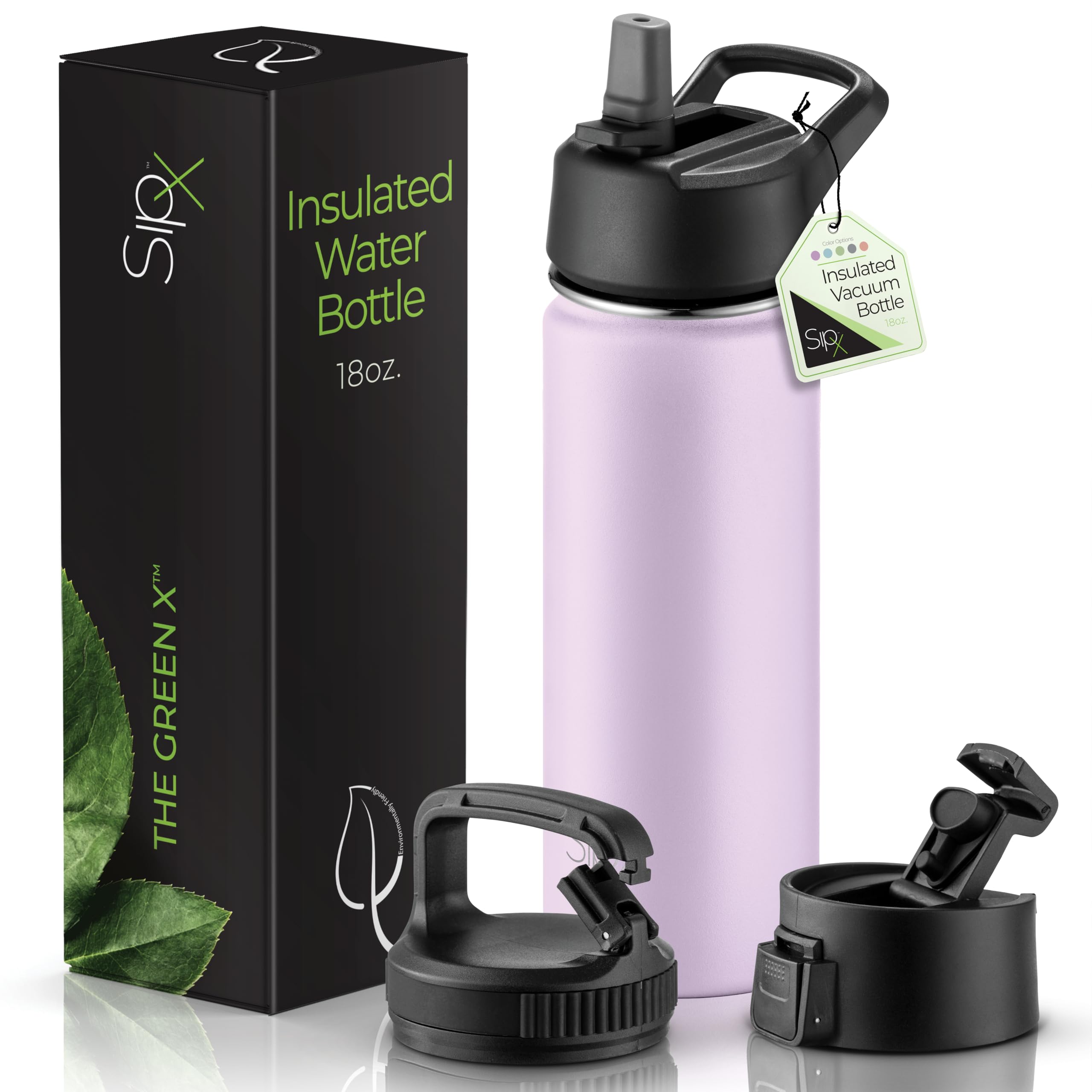 SIPX™ 40 oz Insulated Water Bottle with 3 Lids – Leakproof Stainless Steel, Triple Insulated – Cold 24 Hours/Hot 12 Hours – Durable Bottle for School, Gym, Travel – White