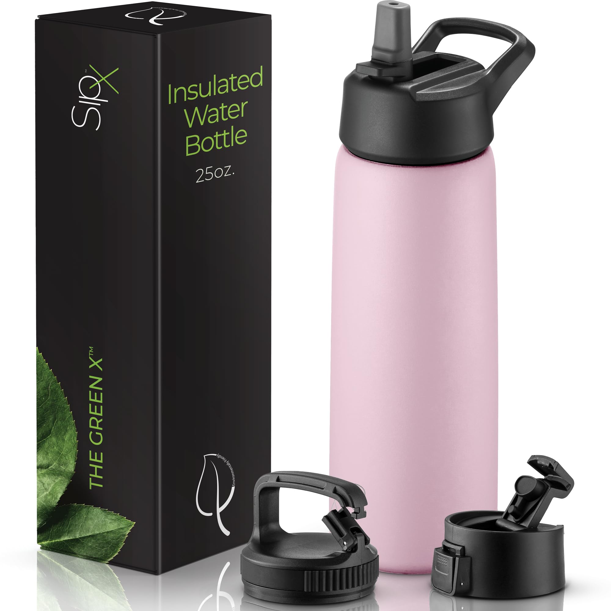 SIPX™ 40 oz Insulated Water Bottle with 3 Lids – Leakproof Stainless Steel, Triple Insulated – Cold 24 Hours/Hot 12 Hours – Durable Bottle for School, Gym, Travel – White