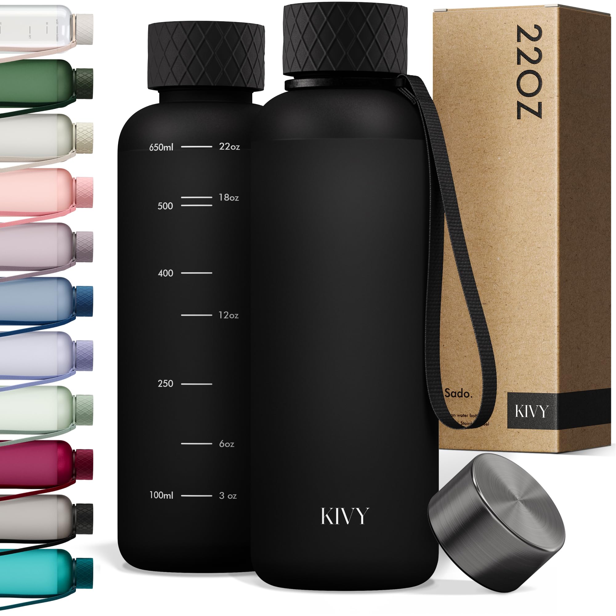 KIVY Slim Water Bottle 32oz [Lightweight & Shatterproof] Fits Backpack & Cupholder for Travel, Sports, School - Blue water bottle no straw - Cute aesthetic water bottles screw top - Dishwasher Safe