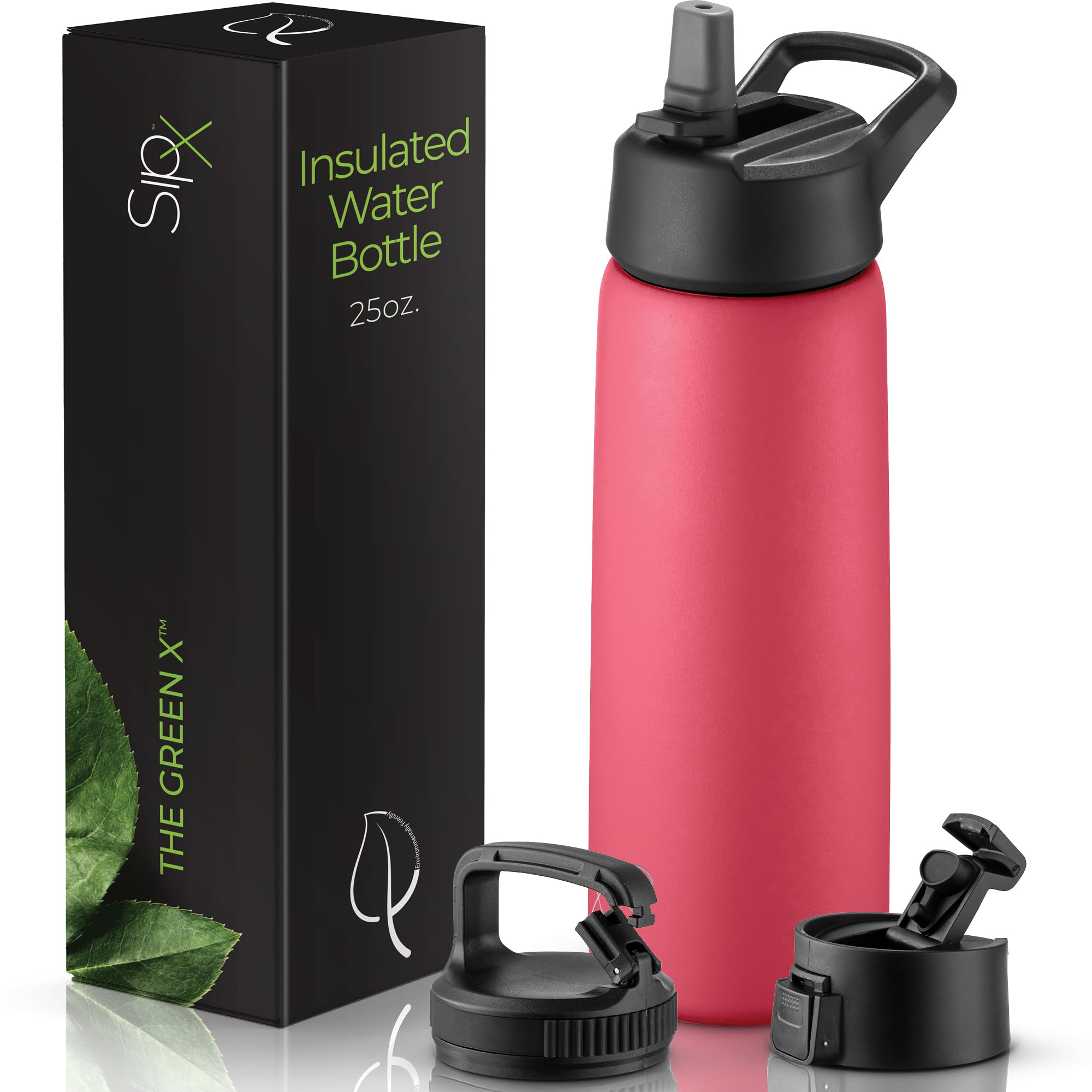 SIPX™ 40 oz Insulated Water Bottle with 3 Lids – Leakproof Stainless Steel, Triple Insulated – Cold 24 Hours/Hot 12 Hours – Durable Bottle for School, Gym, Travel – White