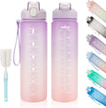 YC Kitchen Motivational Water Bottle with Time Marker- 32oz Water Bottles with Times to Drink, Leakproof & BPA Free Sports Water Bottle with Straw & Carry Strap for Fitness, Gym, and Outdoor Sports