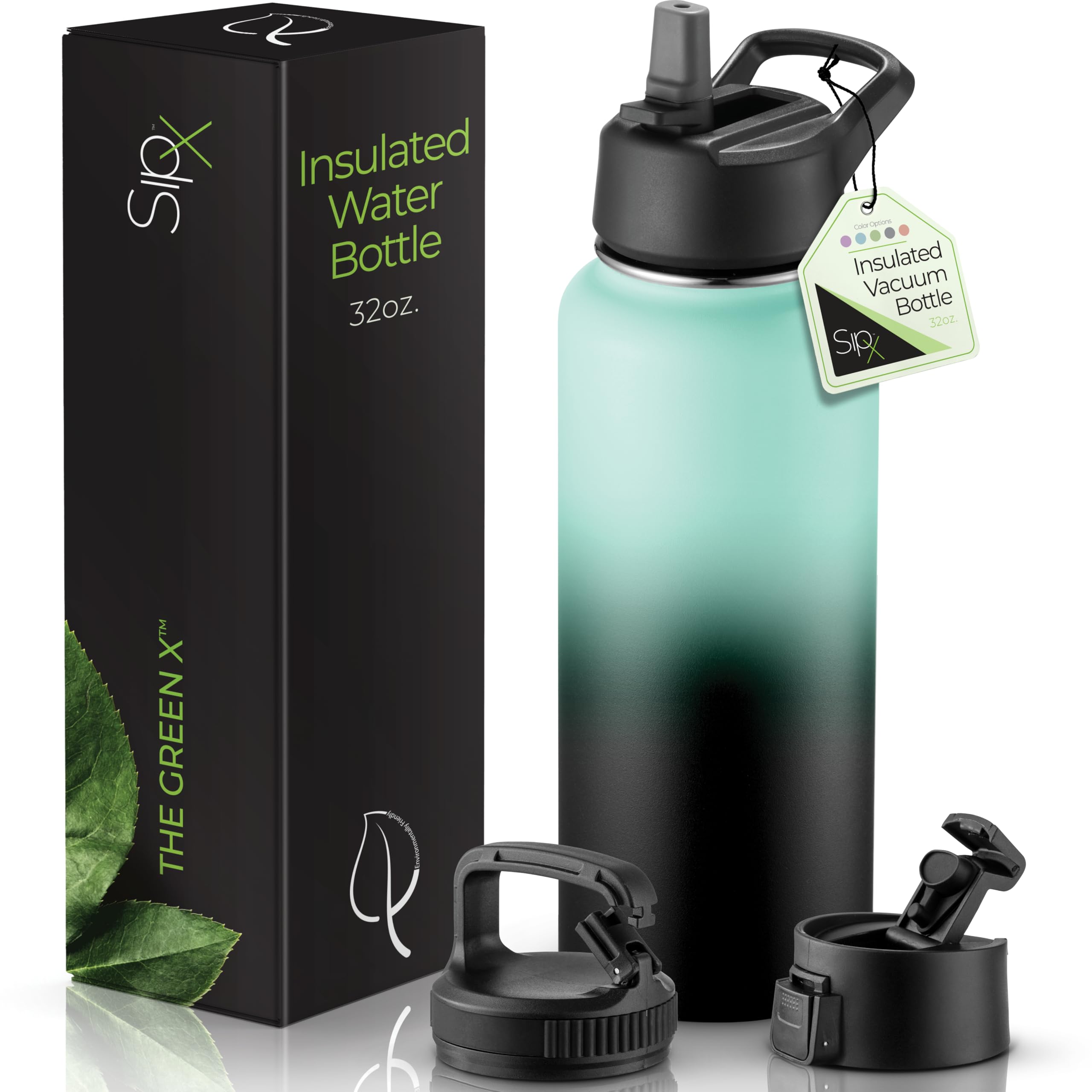 SIPX™ 40 oz Insulated Water Bottle with 3 Lids – Leakproof Stainless Steel, Triple Insulated – Cold 24 Hours/Hot 12 Hours – Durable Bottle for School, Gym, Travel – White