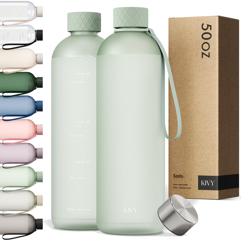 KIVY Slim Water Bottle 32oz [Lightweight & Shatterproof] Fits Backpack & Cupholder for Travel, Sports, School - Blue water bottle no straw - Cute aesthetic water bottles screw top - Dishwasher Safe