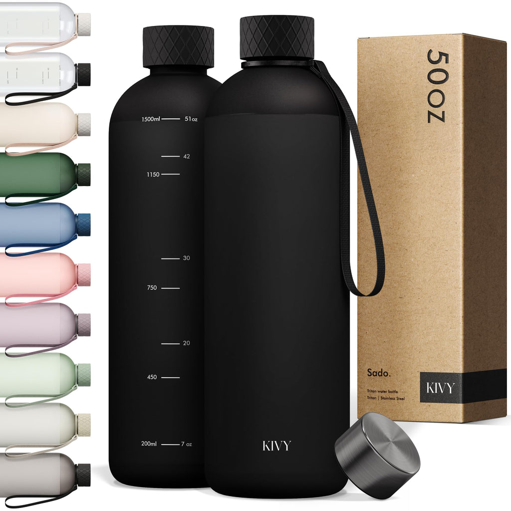 KIVY Slim Water Bottle 32oz [Lightweight & Shatterproof] Fits Backpack & Cupholder for Travel, Sports, School - Blue water bottle no straw - Cute aesthetic water bottles screw top - Dishwasher Safe