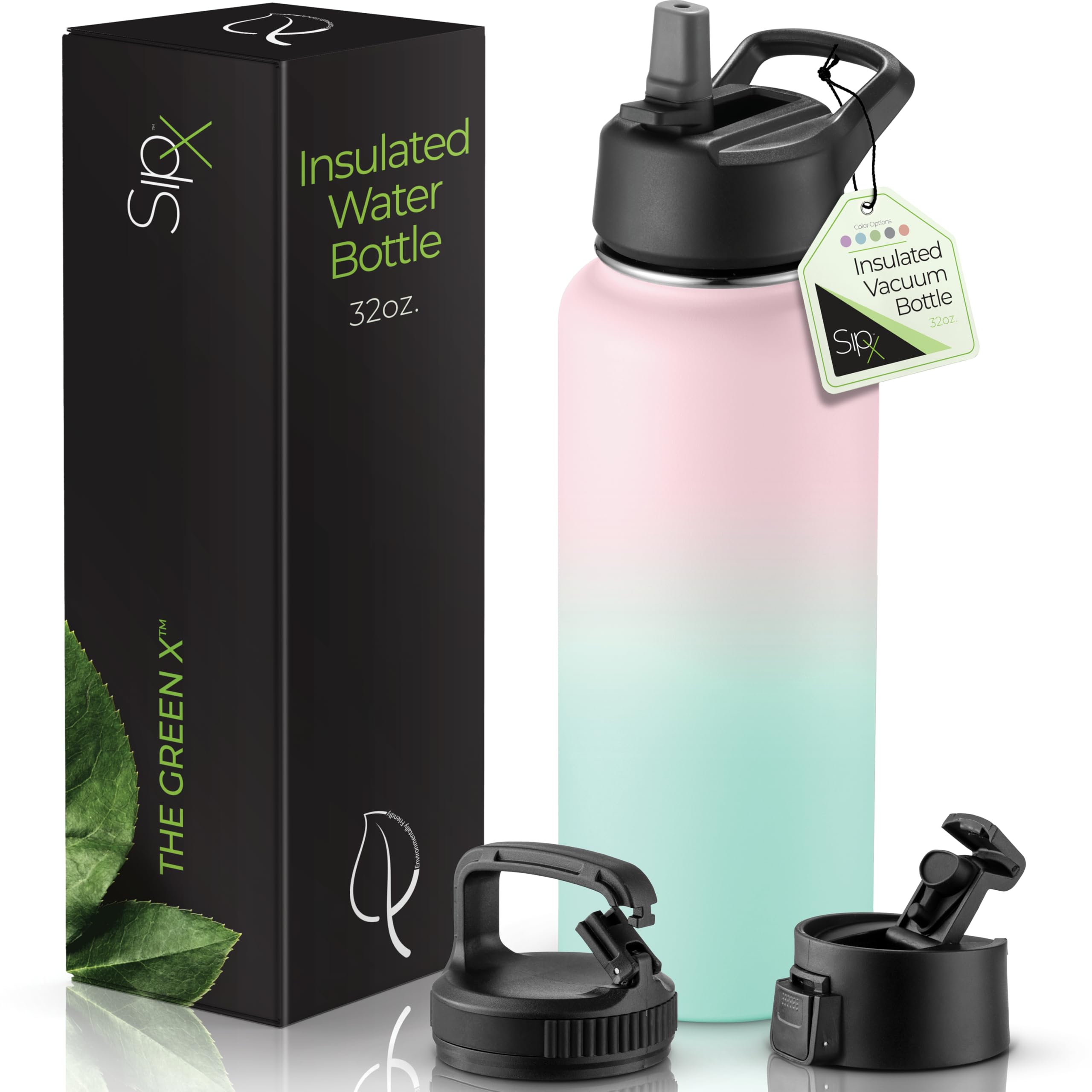 SIPX™ 40 oz Insulated Water Bottle with 3 Lids – Leakproof Stainless Steel, Triple Insulated – Cold 24 Hours/Hot 12 Hours – Durable Bottle for School, Gym, Travel – White