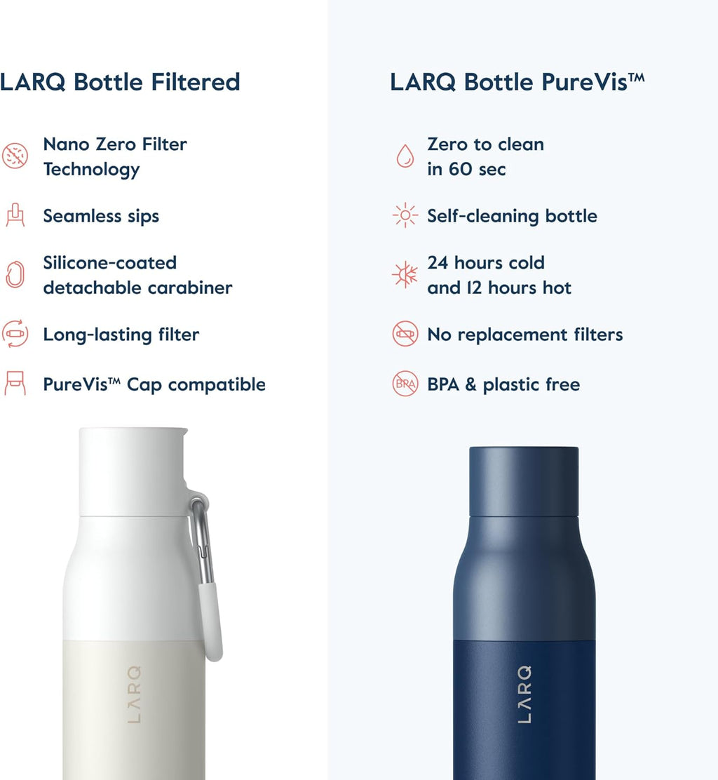 LARQ Bottle Filtered - Insulated Stainless Steel Water Bottle BPA Free with Nano Zero Technology and Long-Lasting Filters, Granite White, 17oz