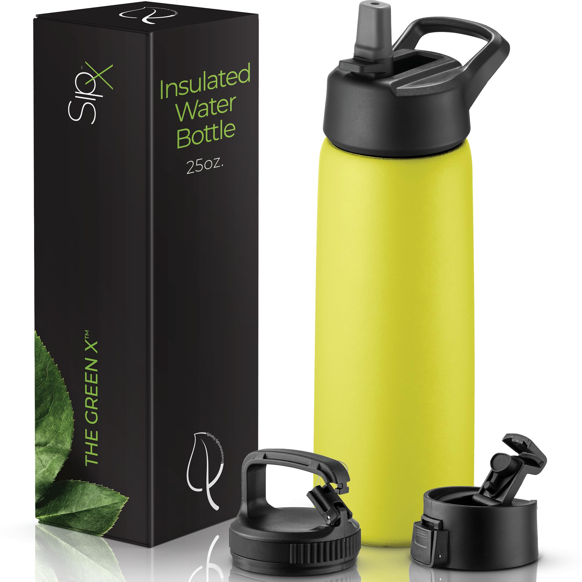 SIPX™ 40 oz Insulated Water Bottle with 3 Lids – Leakproof Stainless Steel, Triple Insulated – Cold 24 Hours/Hot 12 Hours – Durable Bottle for School, Gym, Travel – White