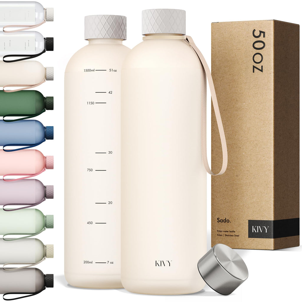 KIVY Slim Water Bottle 32oz [Lightweight & Shatterproof] Fits Backpack & Cupholder for Travel, Sports, School - Blue water bottle no straw - Cute aesthetic water bottles screw top - Dishwasher Safe