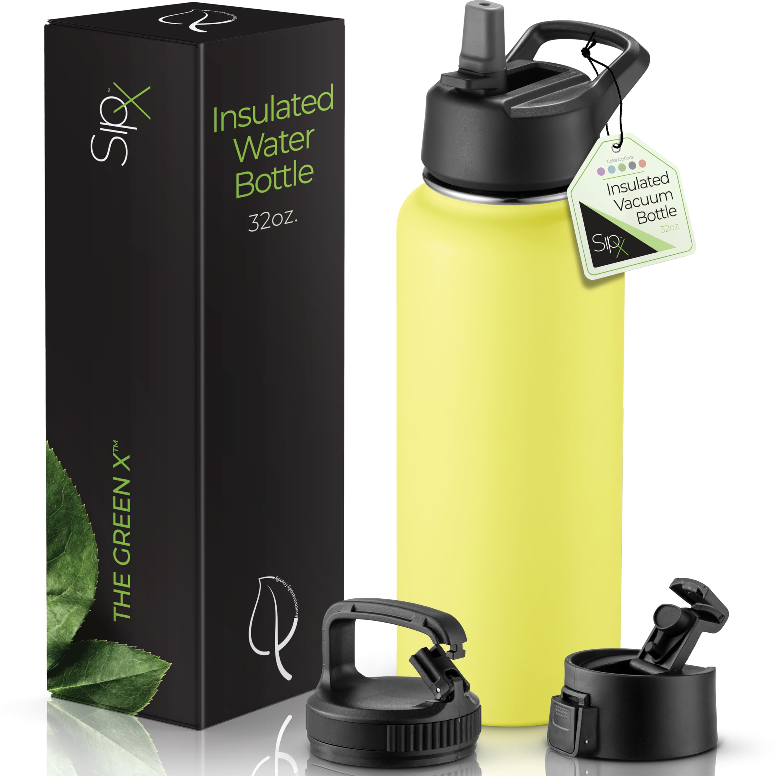 SIPX™ 40 oz Insulated Water Bottle with 3 Lids – Leakproof Stainless Steel, Triple Insulated – Cold 24 Hours/Hot 12 Hours – Durable Bottle for School, Gym, Travel – White