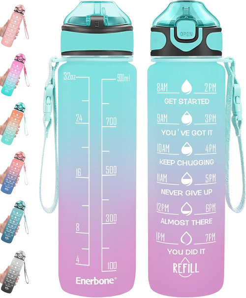 Enerbone 32 oz Drinking Water Bottle with Times to Drink and Straw, Motivational with Carrying Strap, Leakproof BPA & Toxic Free, Ensure You Drink Enough Water for Fitness Gym Outdoor