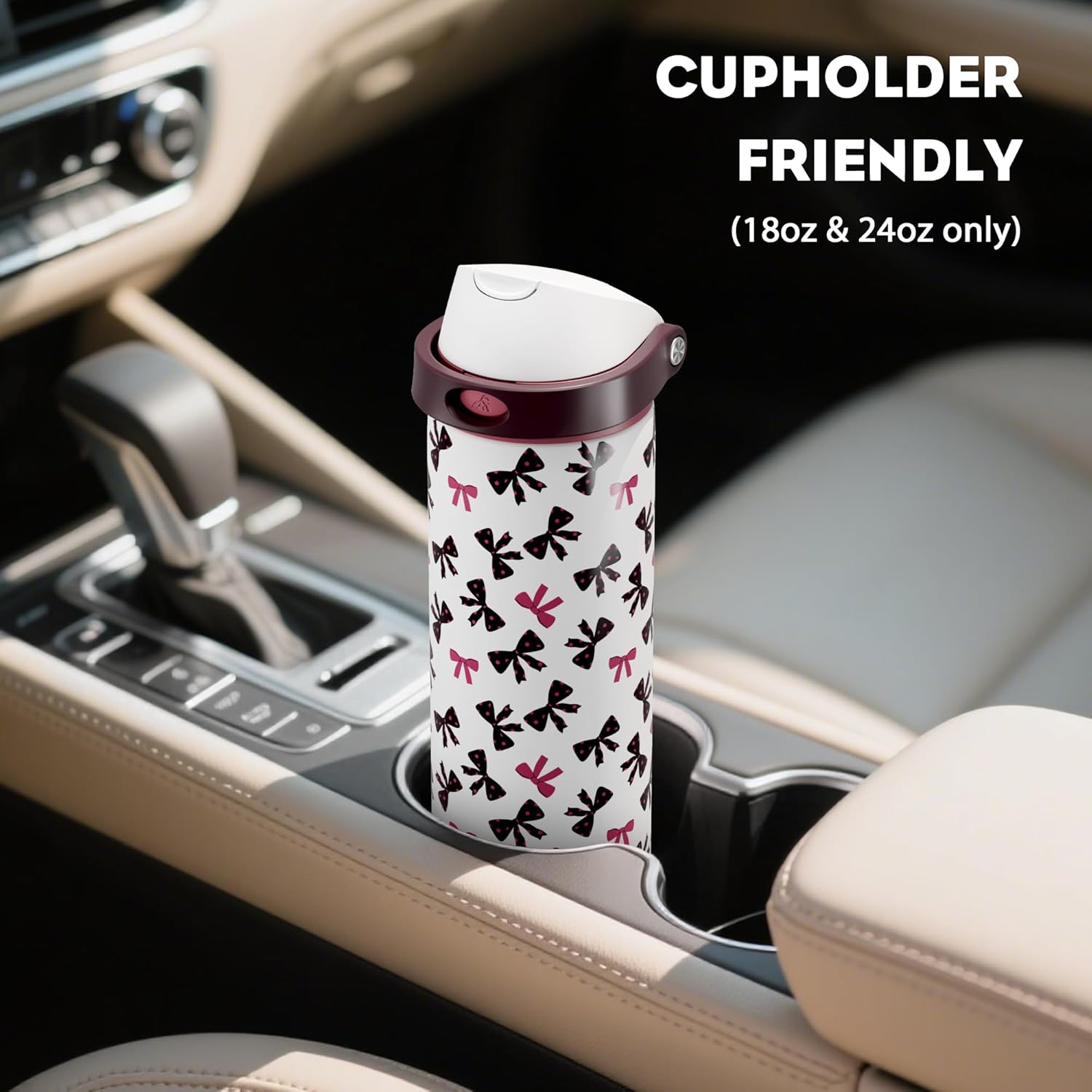 POWCAN 24 oz Insulated Water Bottle with Straw: 2-in-1 Push-Button Spout & Quick-Flip Straw, Leakproof, Cold 24Hrs, Fits Car Cup Holder, Stainless Sports Bottle for Gym, Travel Gift (Pretty in Bows)