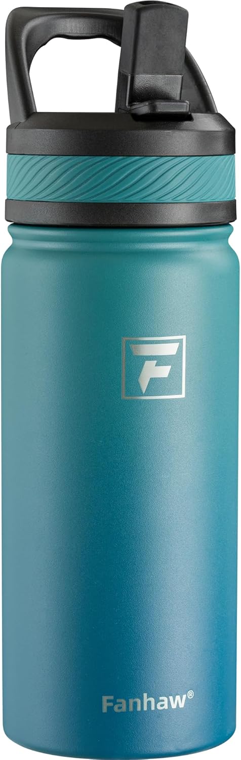 Fanhaw 18 Oz Kids Insulated Water Bottle with Straw Lid – Stainless Steel Double Wall Vacuum, Leak-Proof, BPA-Free Water Bottles for School Boys & Girls(Green Blue) | Kids, Double Wall Vacuum, Leak-Proof, BPA-Free, Water Bottles
