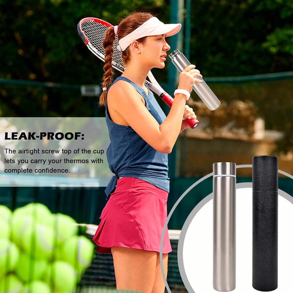 ChezMax Slim Thin Stainless Steel Vacuum Insulated Water Bottle Leak Proof Eco-Friendly Travel Cup Sports Drink Bottle 8.8OZ Silvery