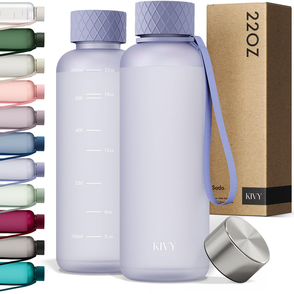 KIVY Slim Water Bottle 32oz [Lightweight & Shatterproof] Fits Backpack & Cupholder for Travel, Sports, School - Blue water bottle no straw - Cute aesthetic water bottles screw top - Dishwasher Safe