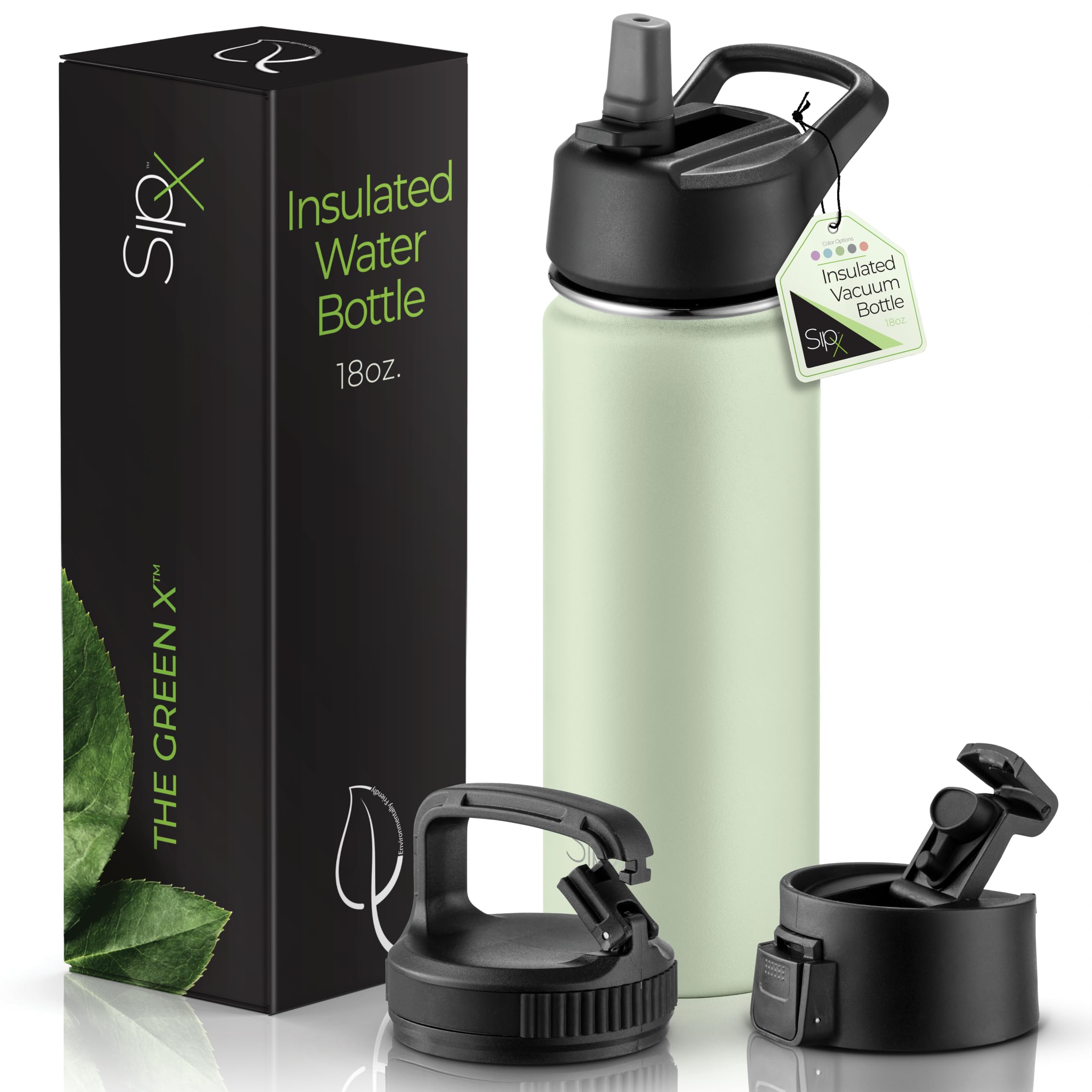 SIPX™ 40 oz Insulated Water Bottle with 3 Lids – Leakproof Stainless Steel, Triple Insulated – Cold 24 Hours/Hot 12 Hours – Durable Bottle for School, Gym, Travel – White