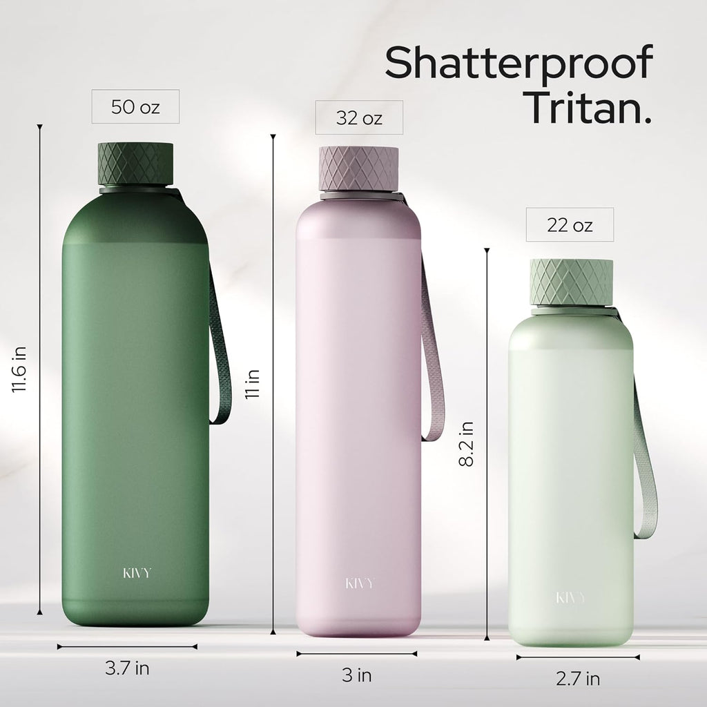 KIVY Slim Water Bottle 32oz [Lightweight & Shatterproof] Fits Backpack & Cupholder for Travel, Sports, School - Blue water bottle no straw - Cute aesthetic water bottles screw top - Dishwasher Safe