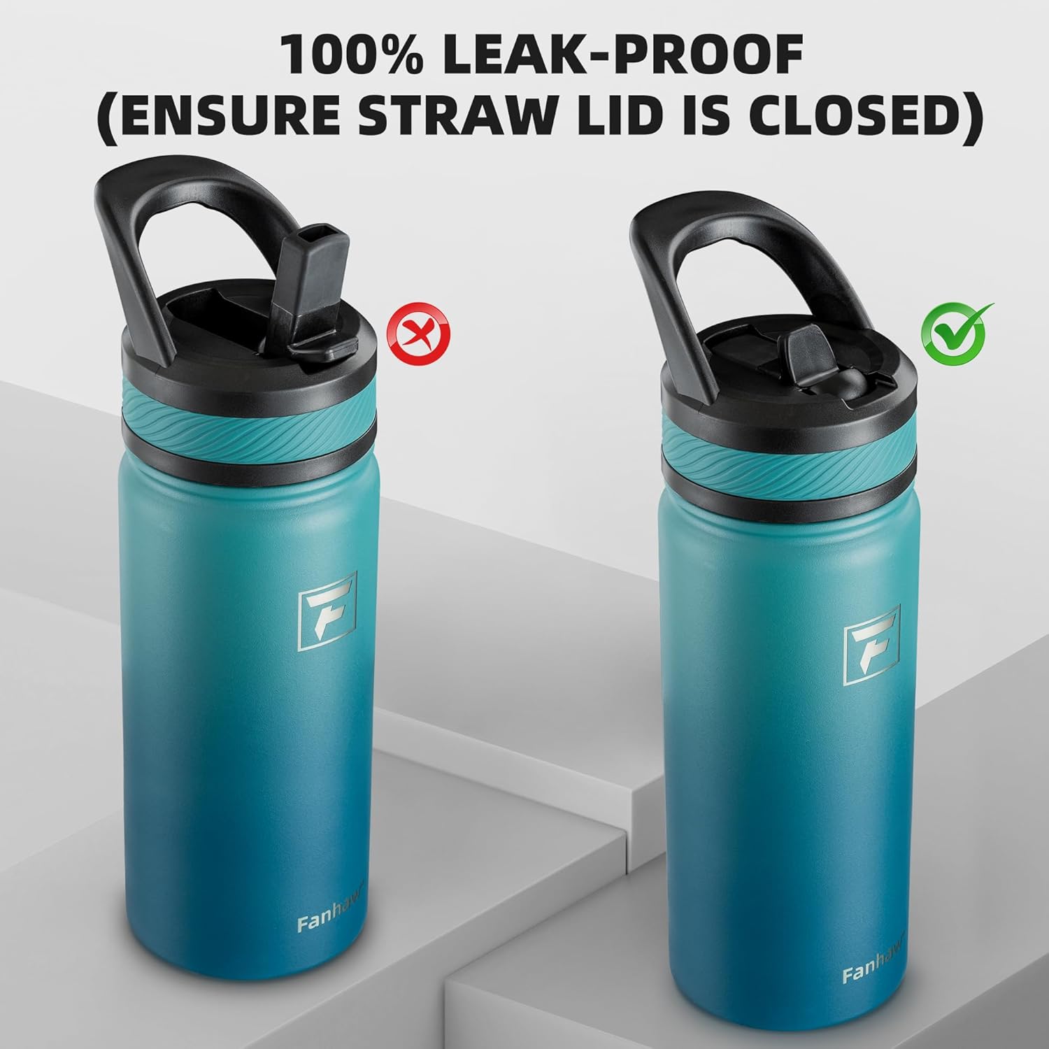 Fanhaw 18 Oz Kids Insulated Water Bottle with Straw Lid – Stainless Steel Double Wall Vacuum, Leak-Proof, BPA-Free Water Bottles for School Boys & Girls(Green Blue) | Kids, Double Wall Vacuum, Leak-Proof, BPA-Free, Water Bottles
