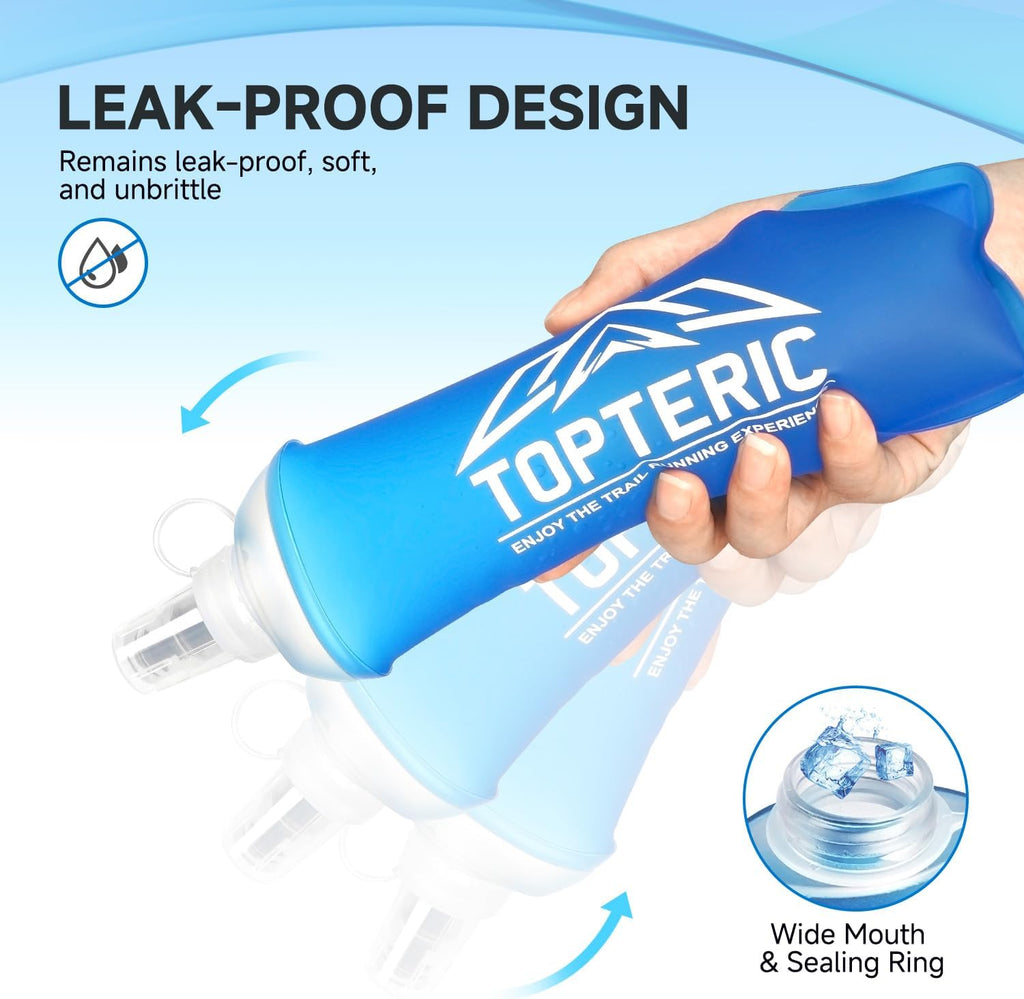 TOPTERIC Collapsible Soft Flask Water Bottle, TPU Soft Folding Flexible Water Bottles for Hydration Pack/Running Vest, BPA/PVC Free, Ideal for Running Hiking Cycling Climbing (150ml)