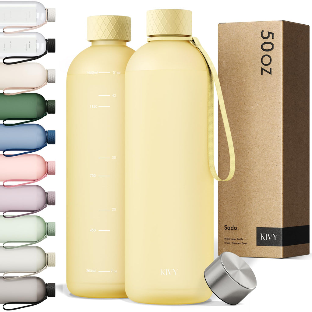 KIVY Slim Water Bottle 32oz [Lightweight & Shatterproof] Fits Backpack & Cupholder for Travel, Sports, School - Blue water bottle no straw - Cute aesthetic water bottles screw top - Dishwasher Safe
