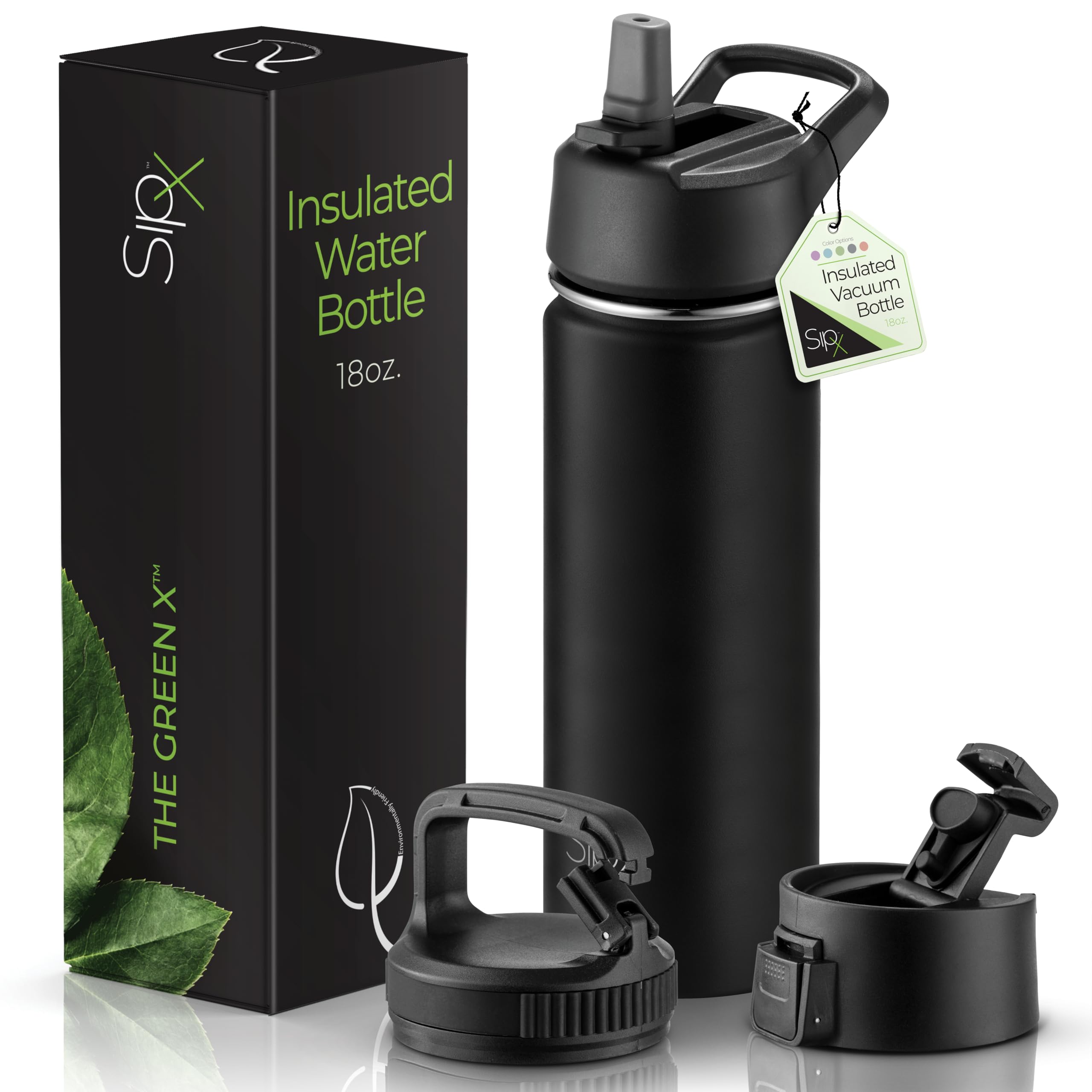 SIPX™ 40 oz Insulated Water Bottle with 3 Lids – Leakproof Stainless Steel, Triple Insulated – Cold 24 Hours/Hot 12 Hours – Durable Bottle for School, Gym, Travel – White