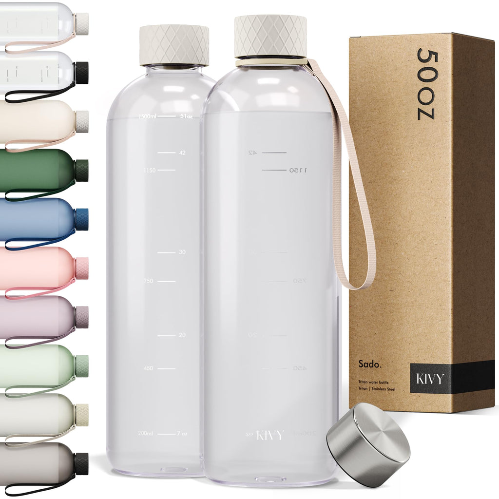 KIVY Slim Water Bottle 32oz [Lightweight & Shatterproof] Fits Backpack & Cupholder for Travel, Sports, School - Blue water bottle no straw - Cute aesthetic water bottles screw top - Dishwasher Safe