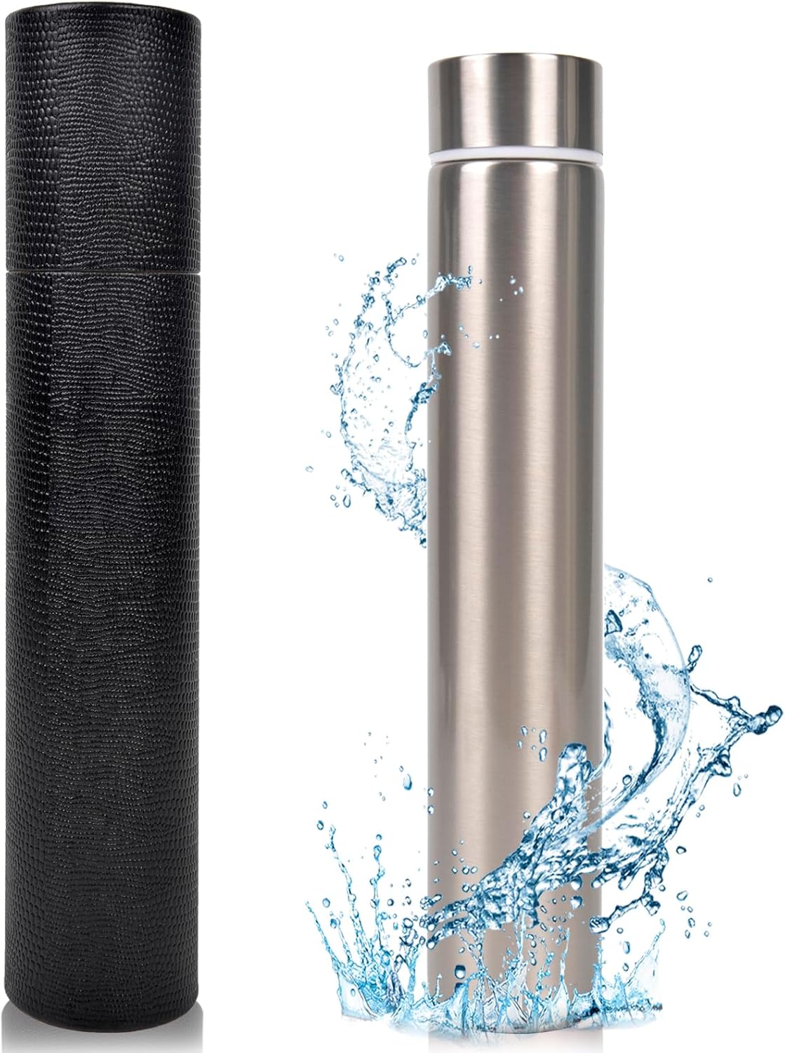 ChezMax Slim Thin Stainless Steel Vacuum Insulated Water Bottle Leak Proof Eco-Friendly Travel Cup Sports Drink Bottle 8.8OZ Silvery