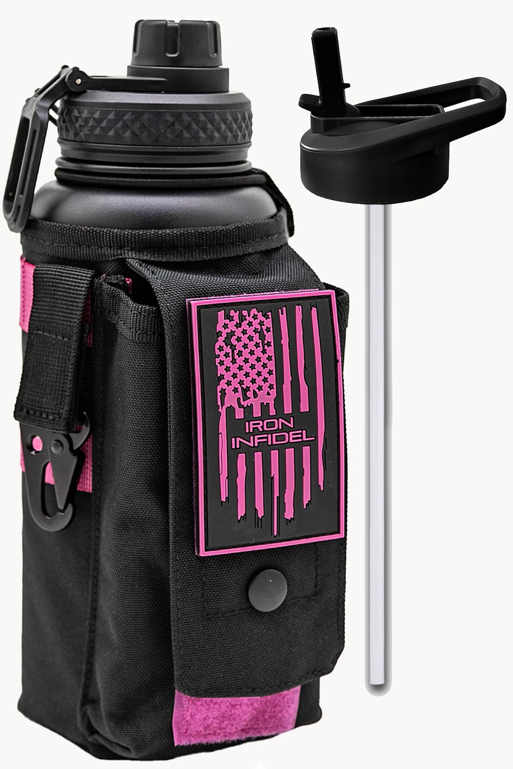 Iron Infidel Battle Bottle - Half Gallon Insulated Water Bottle with Paracord Handle - Large 64 oz Stainless Steel Water Jug & Rugged, Removable Sleeve For Keys, Wallet, Phone (Black Camo 2 Liter)