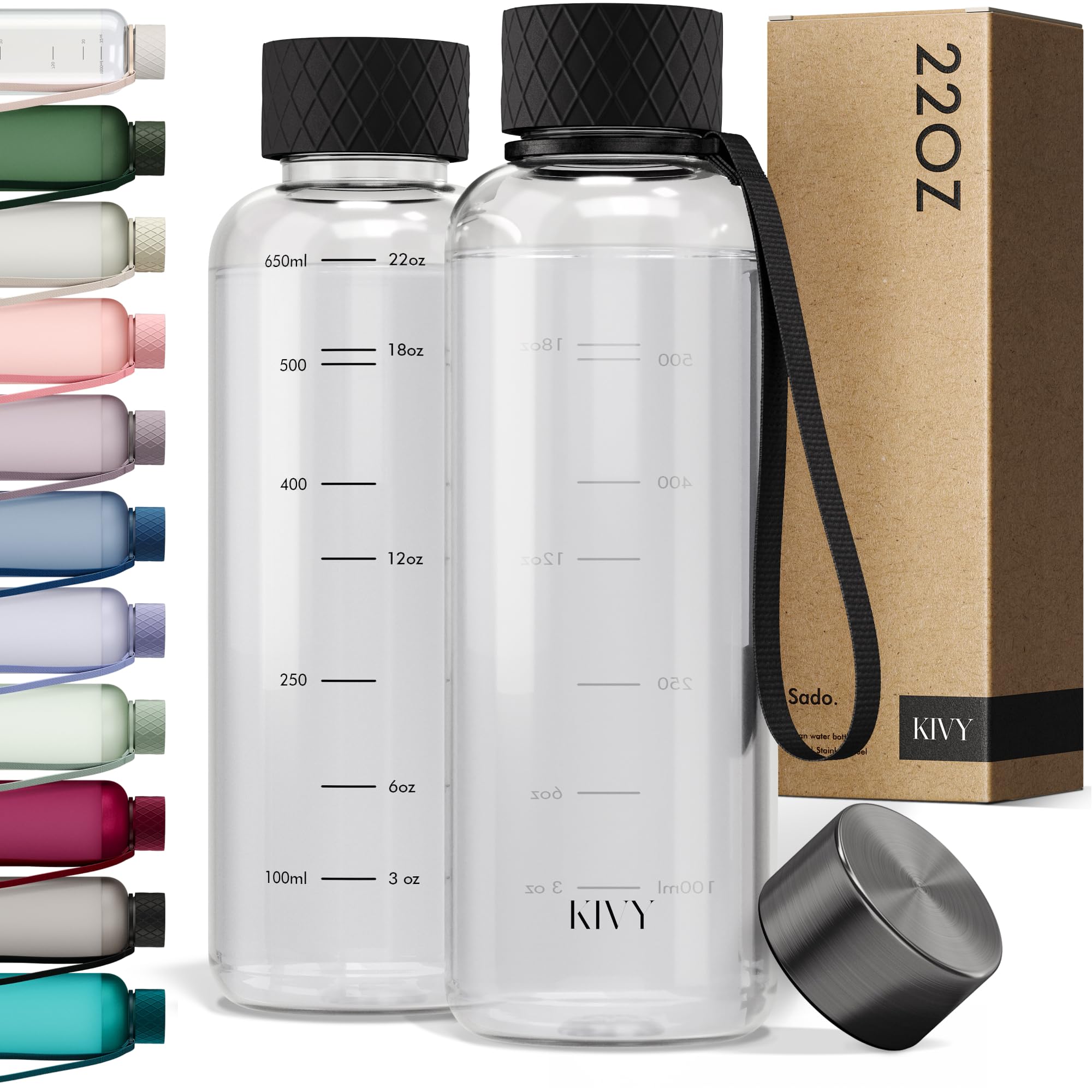 KIVY Slim Water Bottle 32oz [Lightweight & Shatterproof] Fits Backpack & Cupholder for Travel, Sports, School - Blue water bottle no straw - Cute aesthetic water bottles screw top - Dishwasher Safe