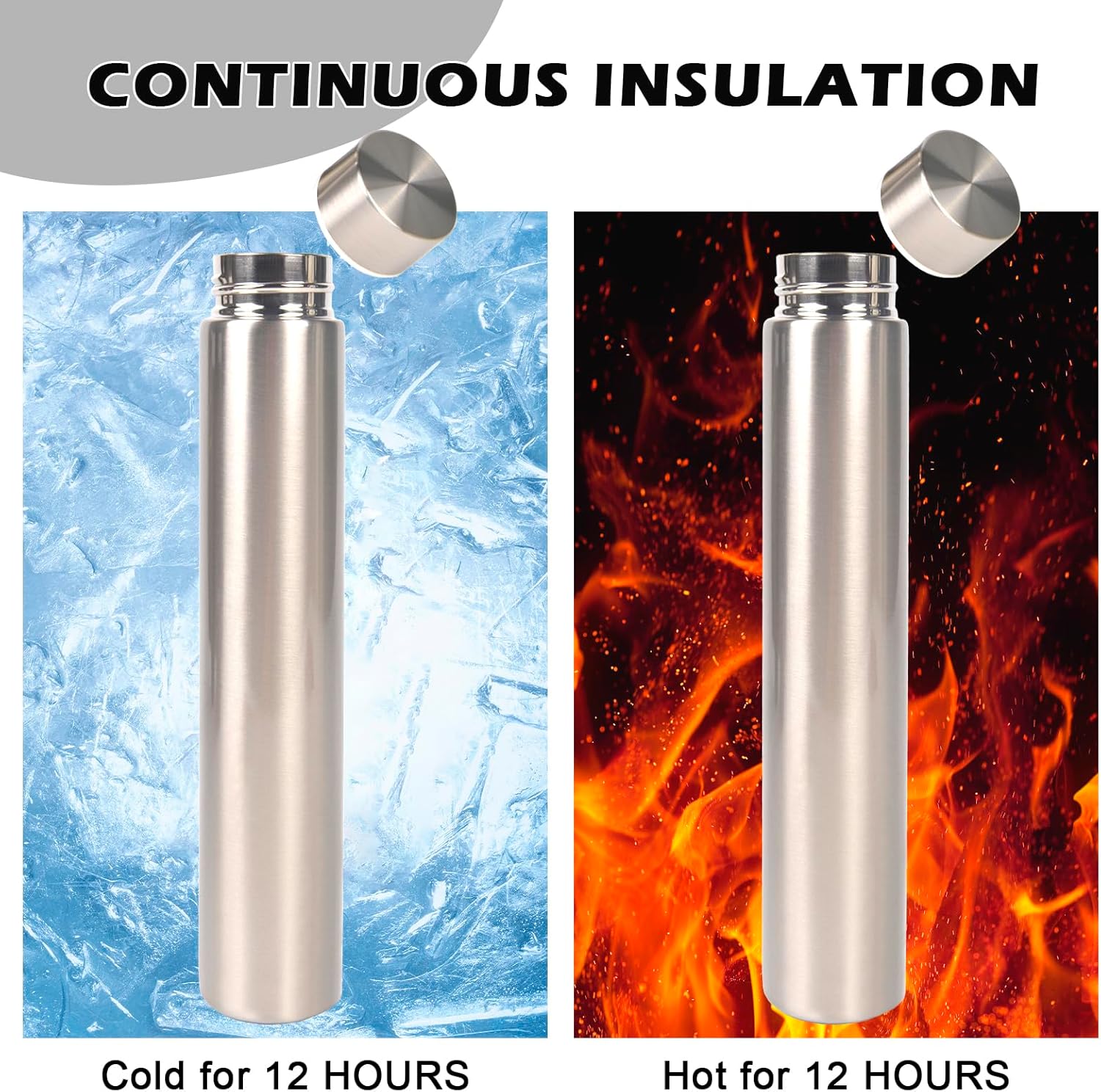 ChezMax Slim Thin Stainless Steel Vacuum Insulated Water Bottle Leak Proof Eco-Friendly Travel Cup Sports Drink Bottle 8.8OZ Silvery