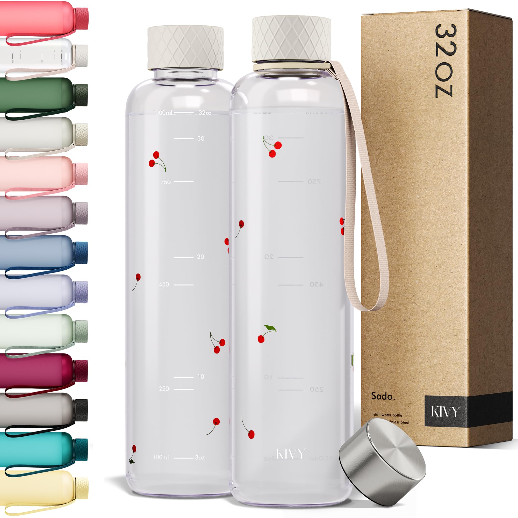 KIVY Slim Water Bottle 32oz [Lightweight & Shatterproof] Fits Backpack & Cupholder for Travel, Sports, School - Blue water bottle no straw - Cute aesthetic water bottles screw top - Dishwasher Safe