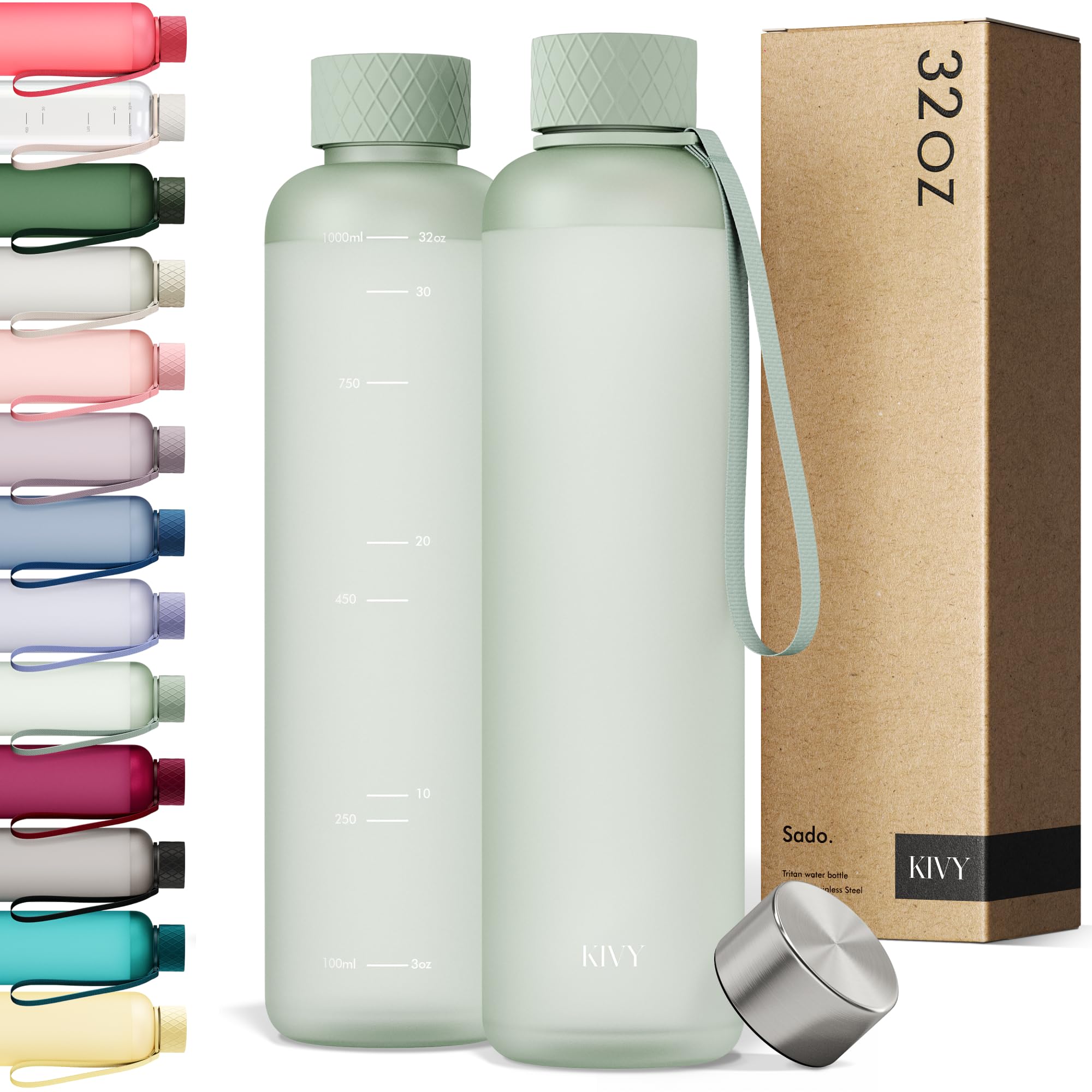 KIVY Slim Water Bottle 32oz [Lightweight & Shatterproof] Fits Backpack & Cupholder for Travel, Sports, School - Blue water bottle no straw - Cute aesthetic water bottles screw top - Dishwasher Safe