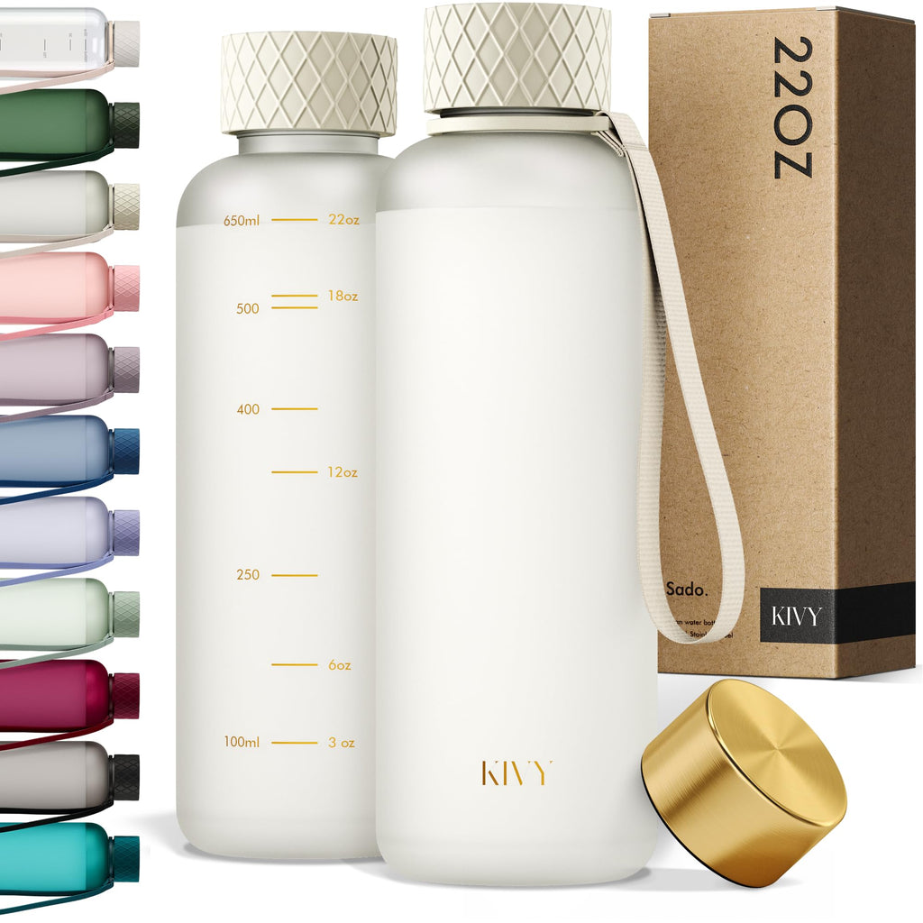 KIVY Slim Water Bottle 32oz [Lightweight & Shatterproof] Fits Backpack & Cupholder for Travel, Sports, School - Blue water bottle no straw - Cute aesthetic water bottles screw top - Dishwasher Safe