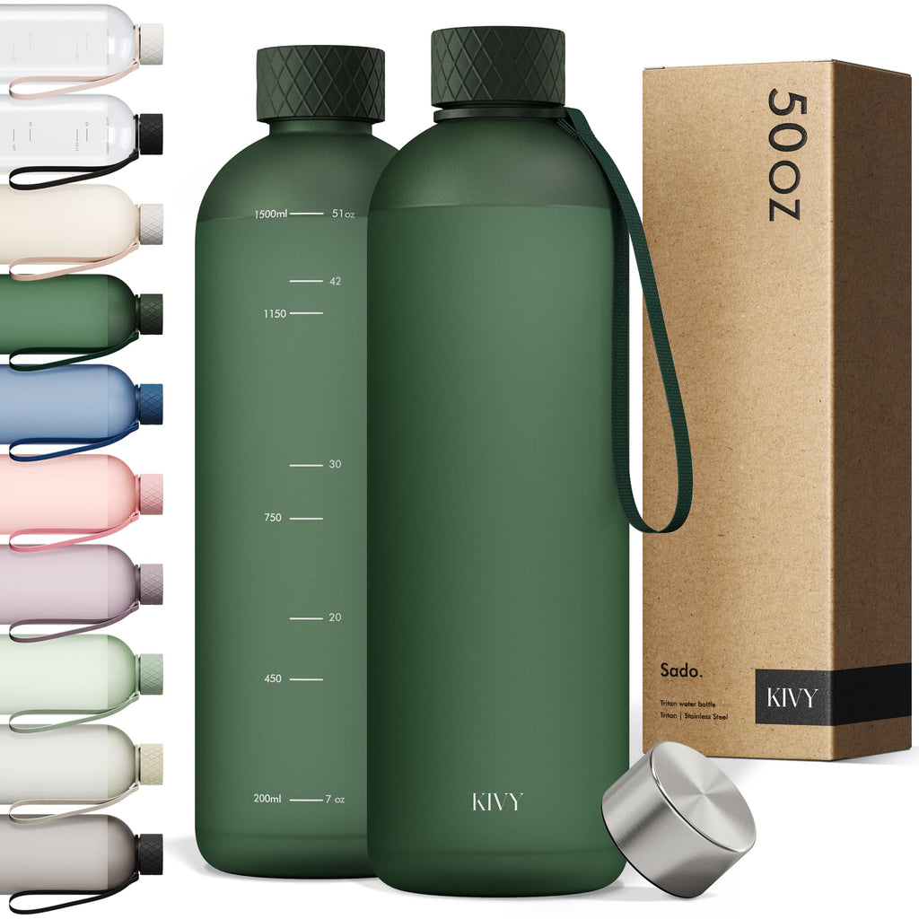 KIVY Slim Water Bottle 32oz [Lightweight & Shatterproof] Fits Backpack & Cupholder for Travel, Sports, School - Blue water bottle no straw - Cute aesthetic water bottles screw top - Dishwasher Safe